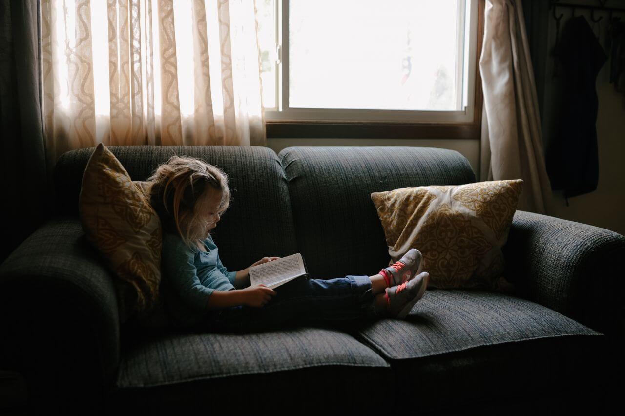 Small Child Girl Reading Book Stock Free