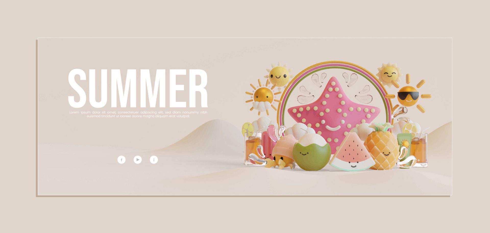 Summer Banner Template With Starfish 3D Illustration Free Vector