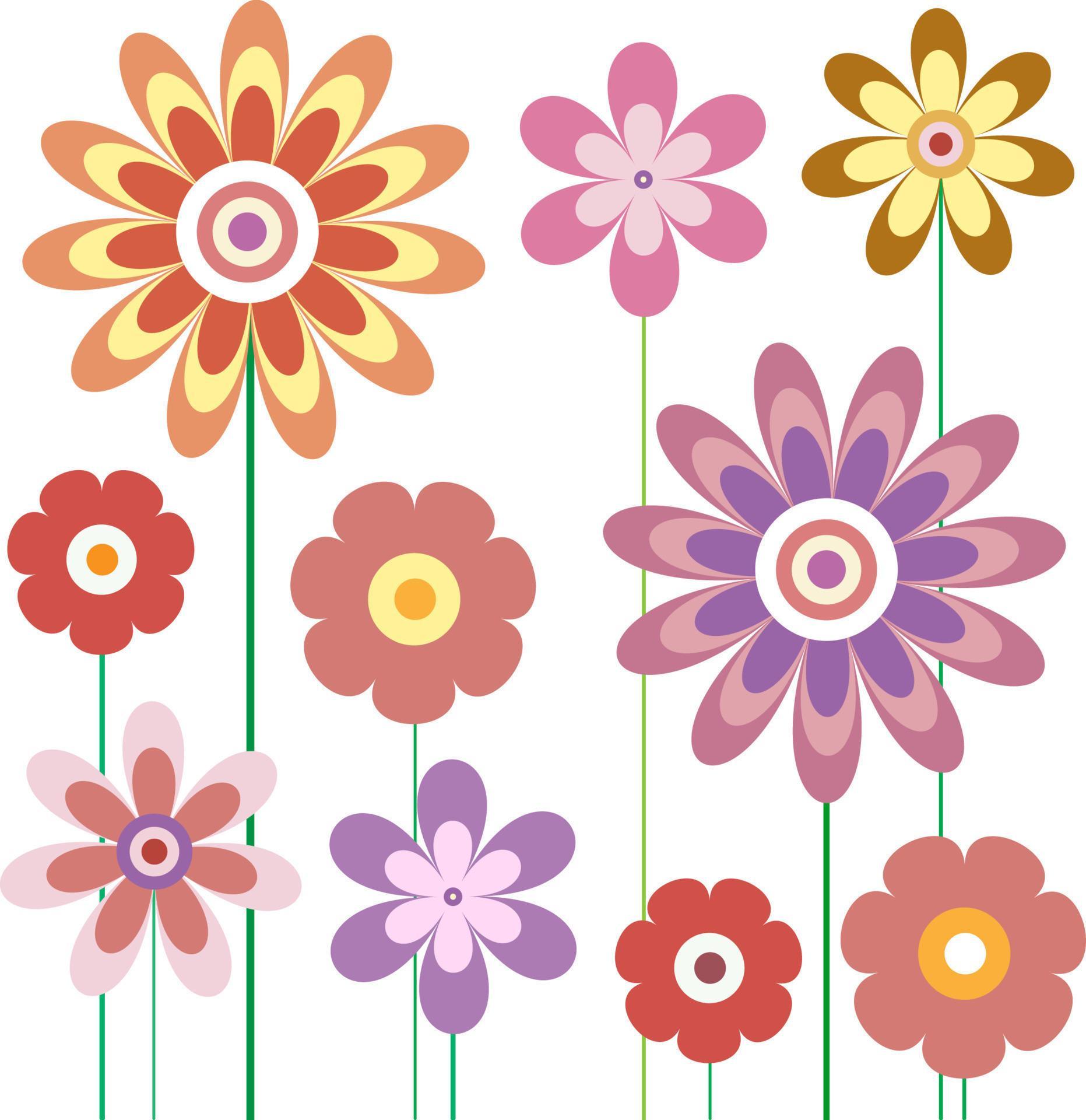 Collection of spring flowers. Simple multi-colored flowers in trendy style Stock Free