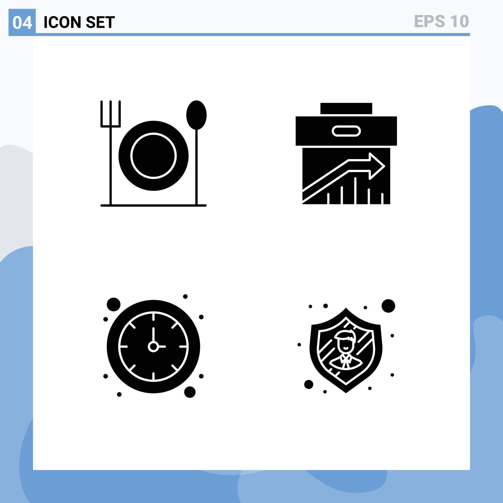 Pictogram Set of 4 Simple Solid Glyphs of eat time arrow management employee Editable Vector Design Elements Stock Free