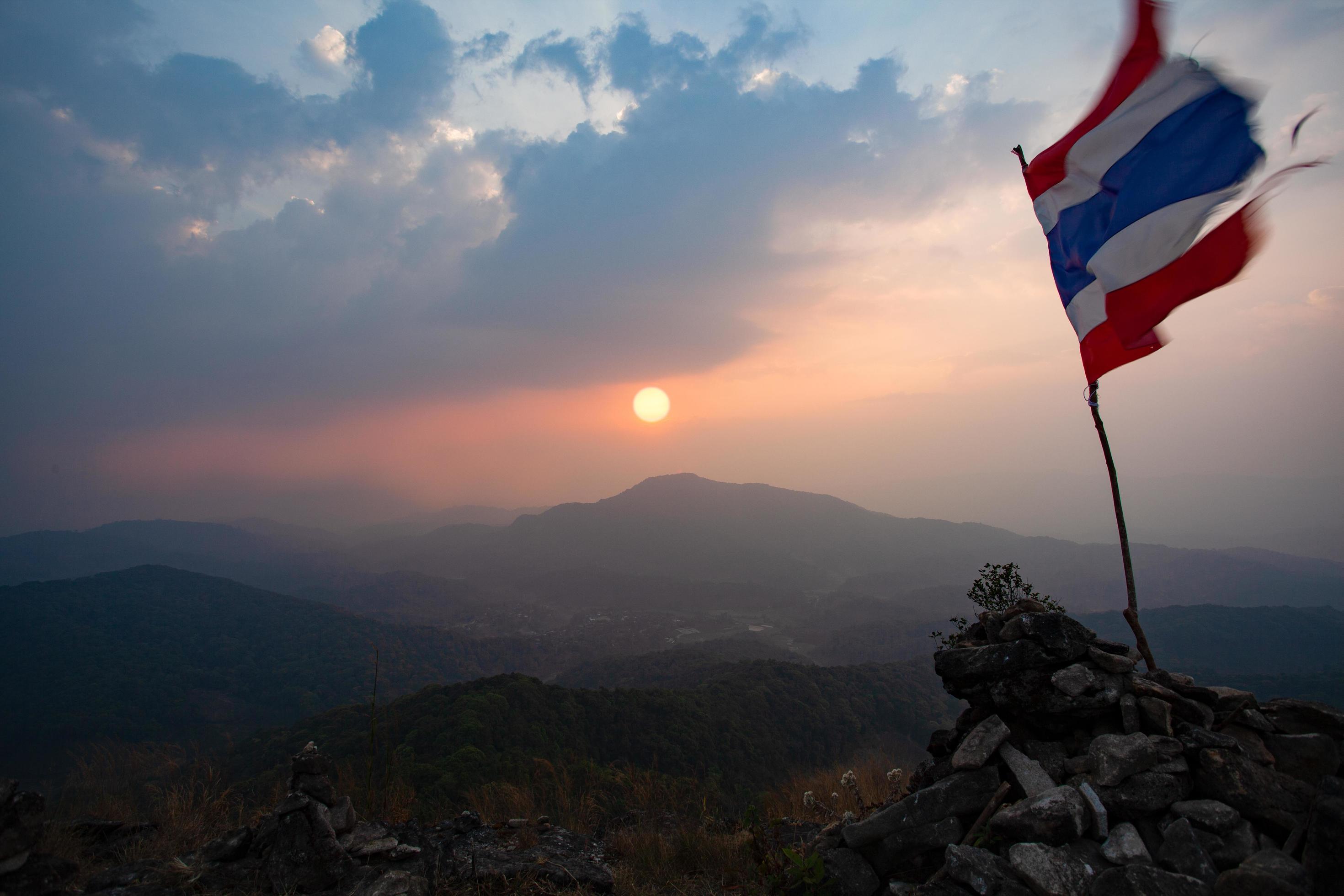 Thai flag on the viewpoint of Pha Khao Noi, Chiang Mai, Thailand Stock Free