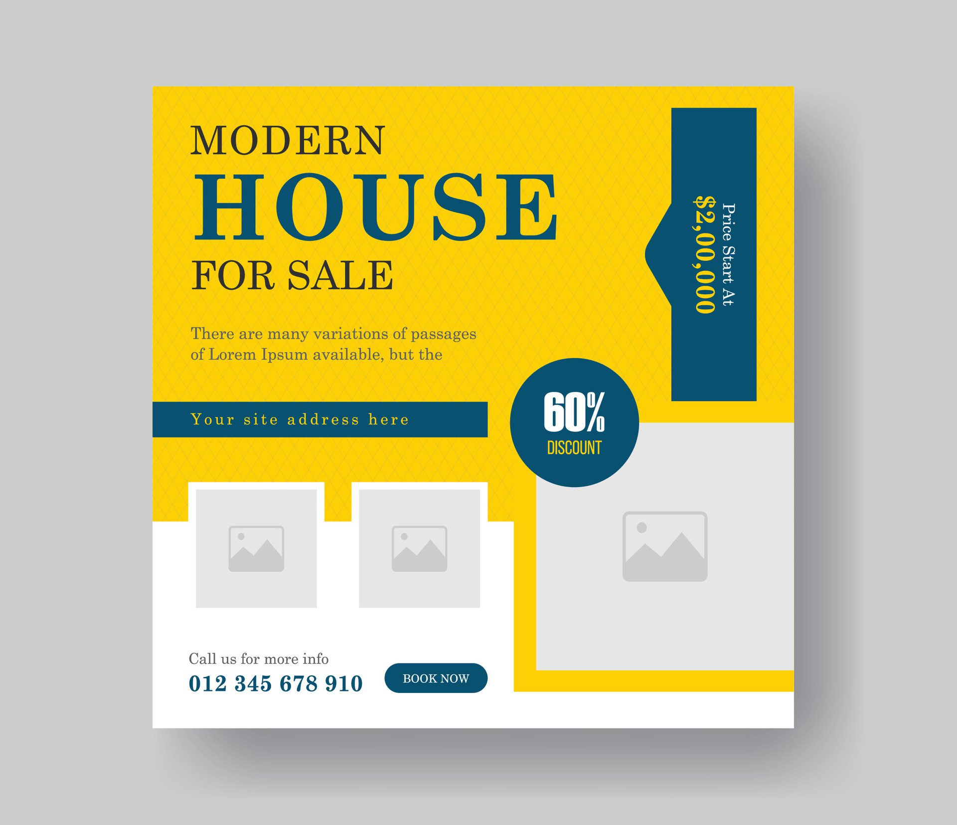 Real estate property or house for sale simple social media post banner Layout design with yellow shape. Free Vector