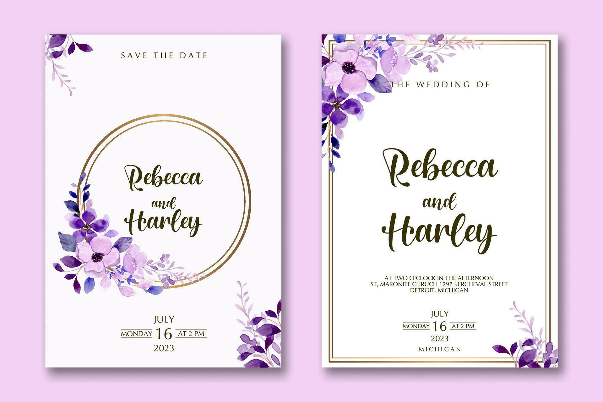 Wedding invitation template with flower Stock Free