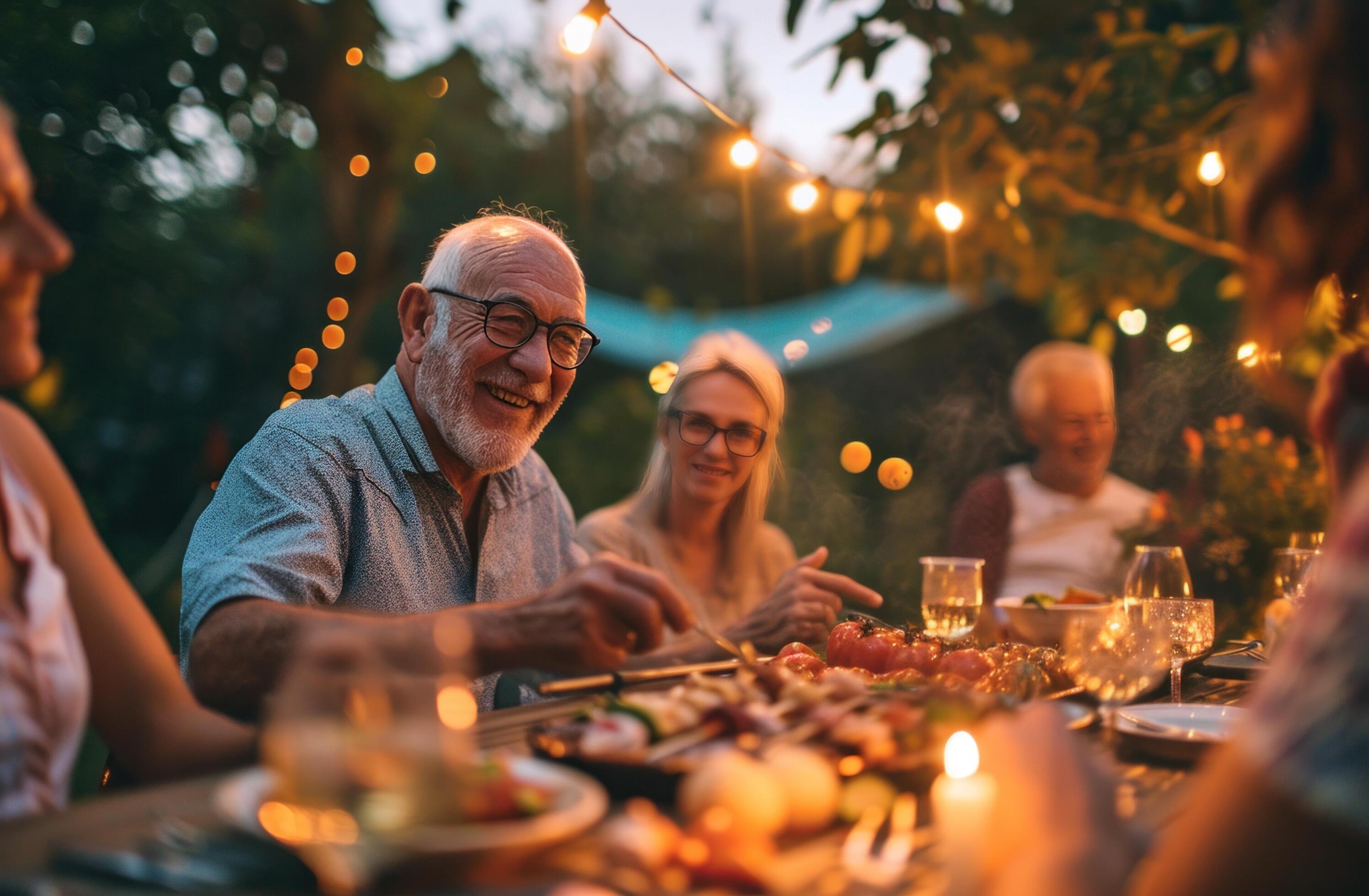 AI generated father celebrating grill party with family Stock Free