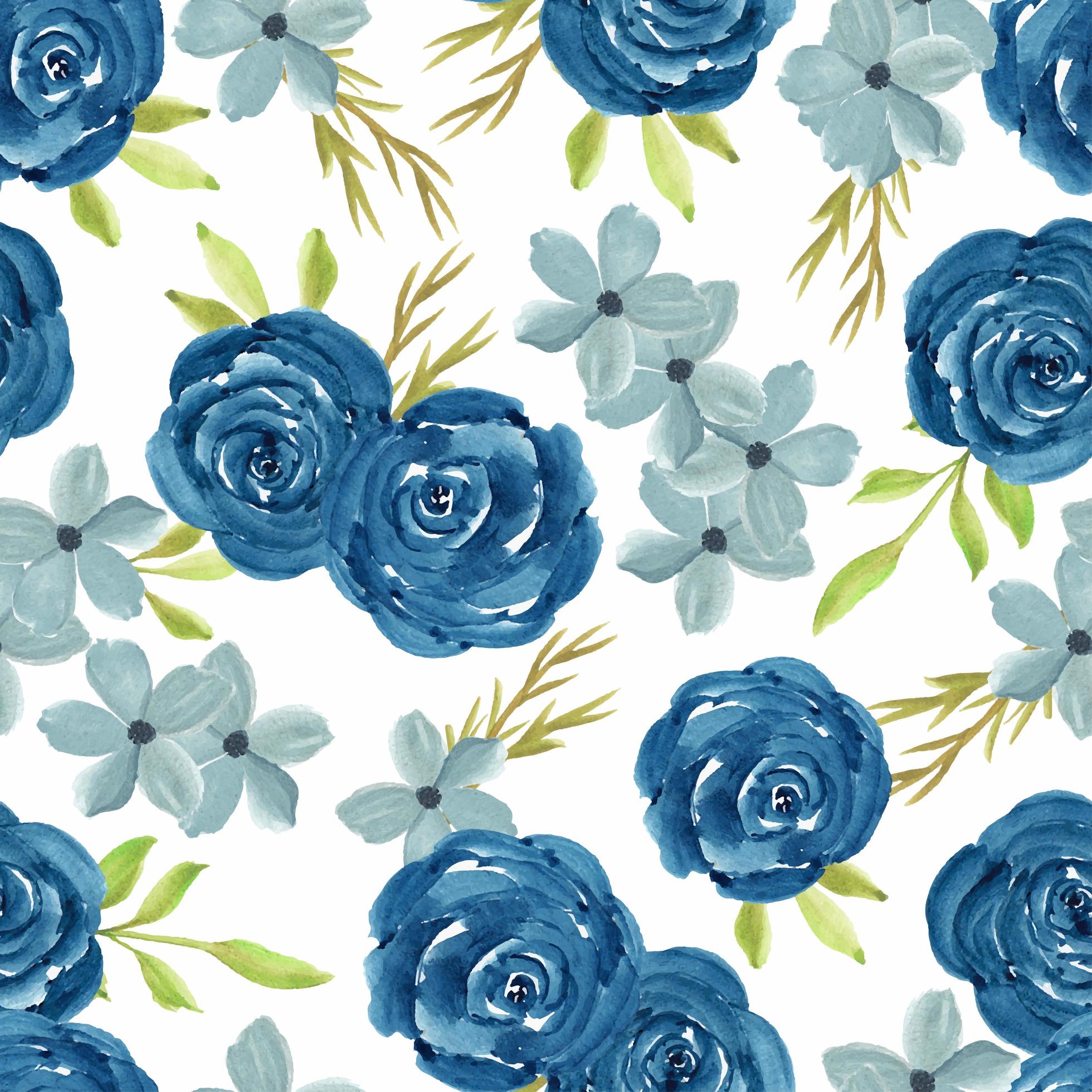 Watercolor floral seamless pattern with navy roses Stock Free