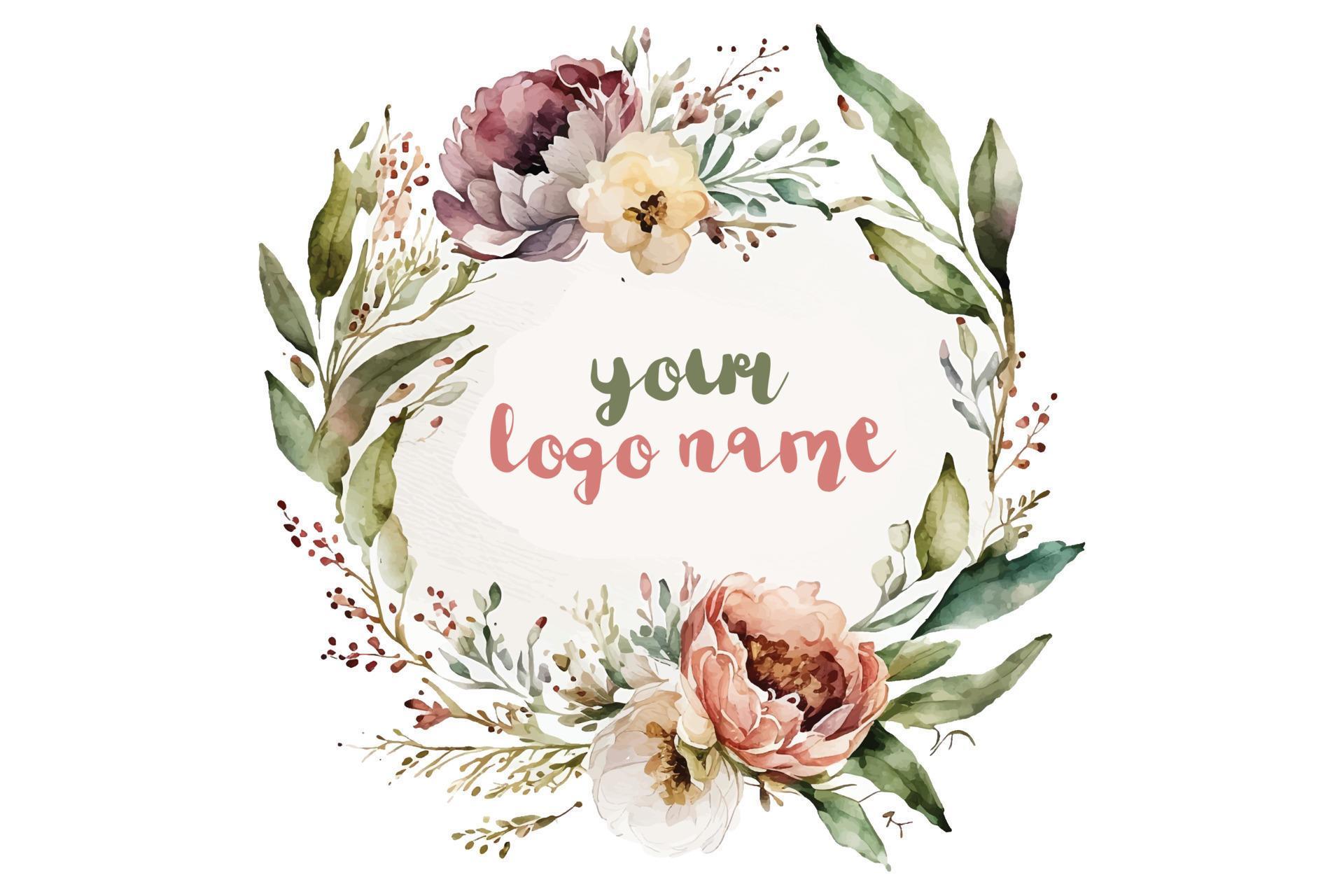 Watercolor Floral Logo, Round Floral Logo, modern Watercolor Logo, Logo Design, Calligraphy Logo, Floral Logo, Flower Logo Stock Free