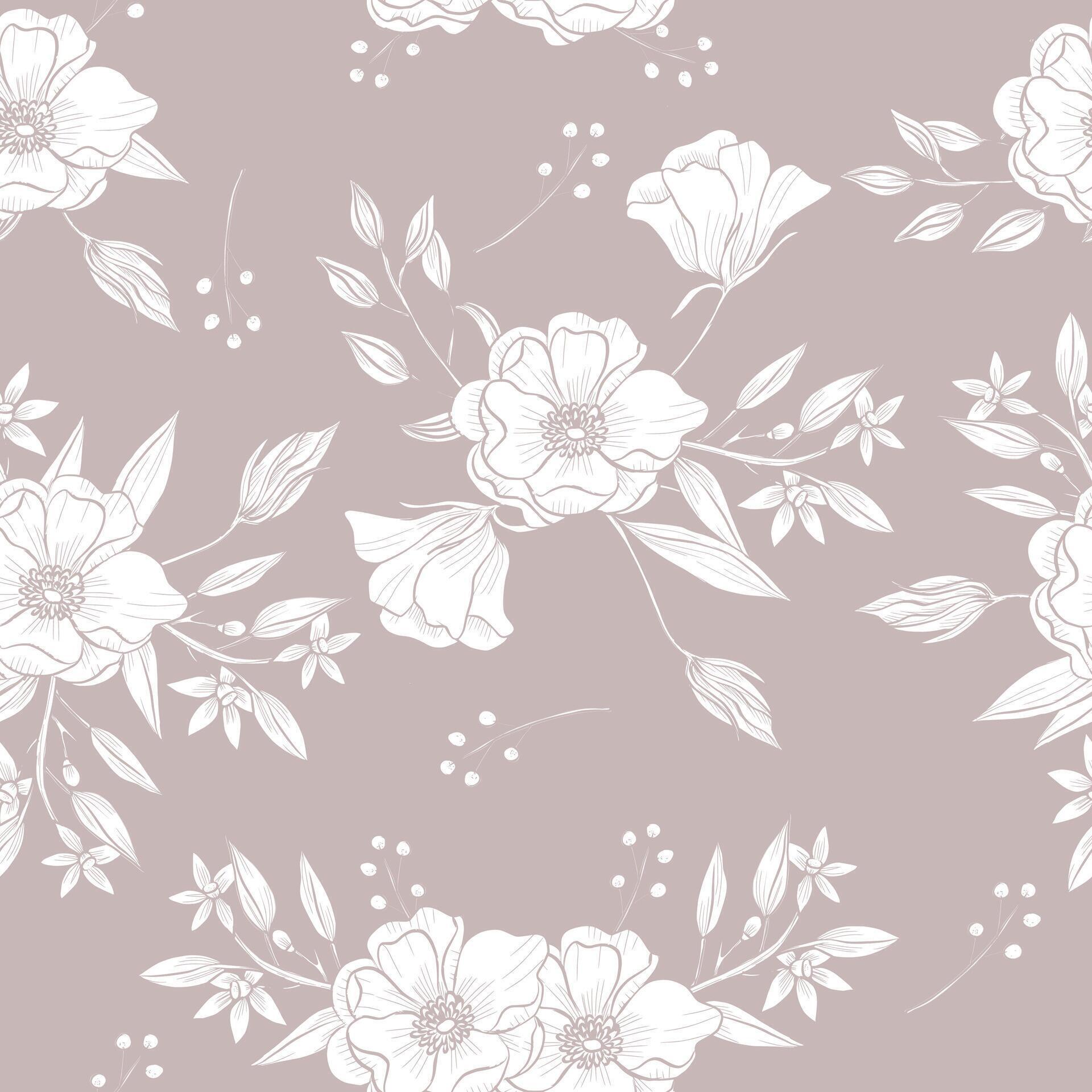 Hand Drawn Anemone and Jasmine Flower Seamless Pattern Stock Free