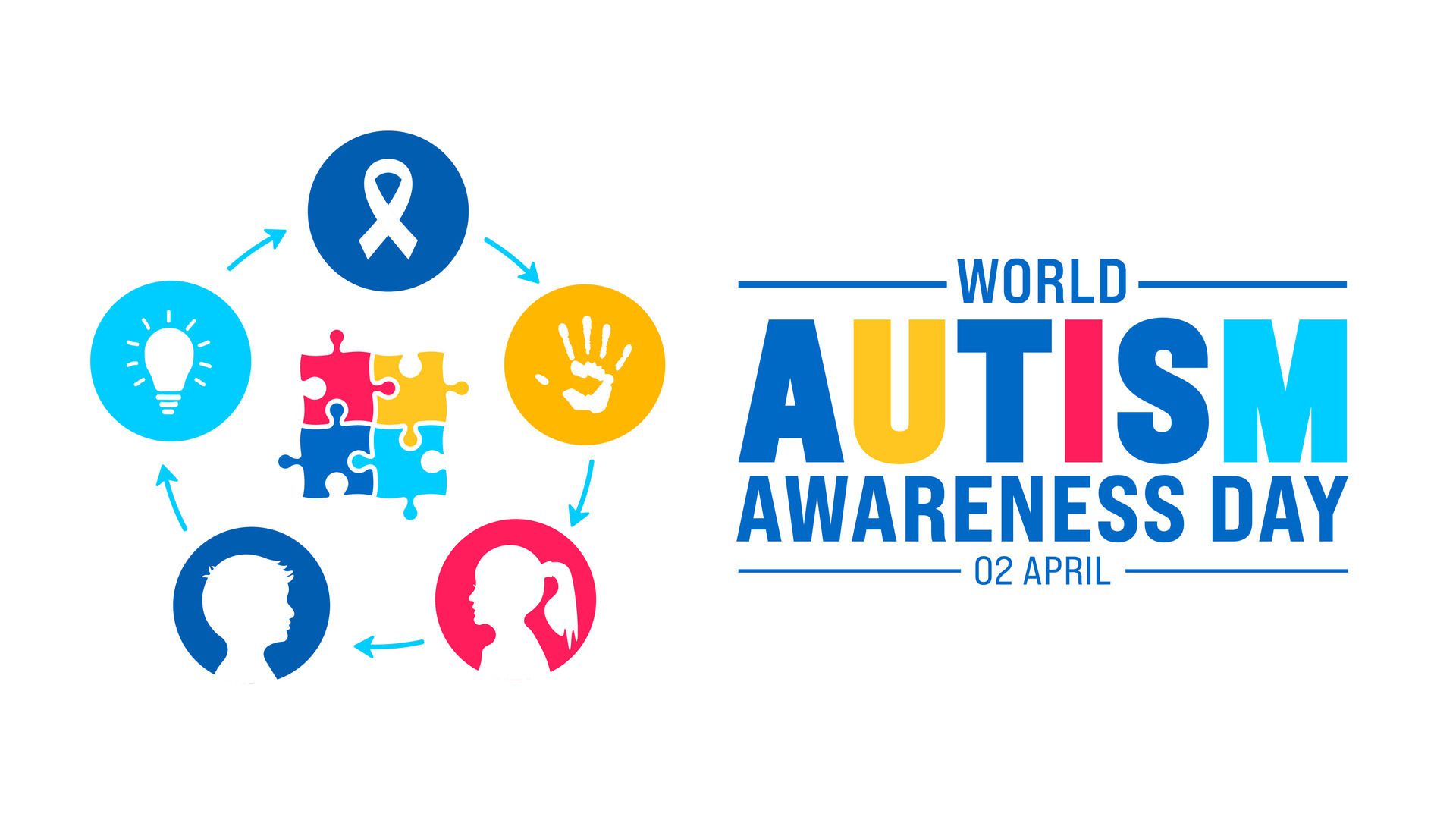 2 April world Autism Awareness Day colorful Puzzle icon banner or background design template. Free Vector