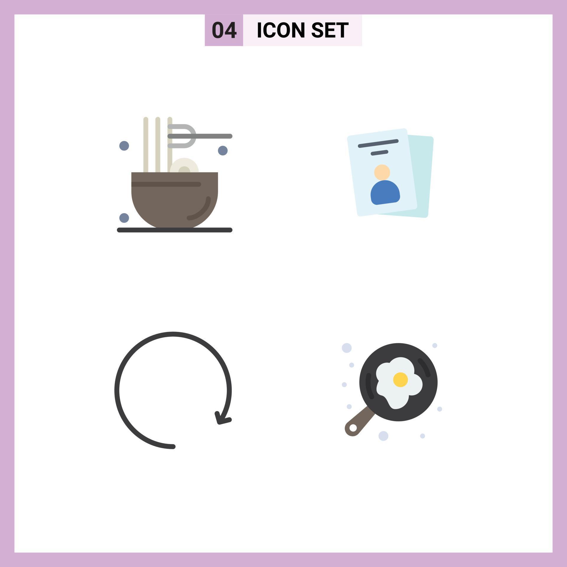 Group of 4 Flat Icons Signs and Symbols for cooking arrow meal card rotate Editable Vector Design Elements Stock Free