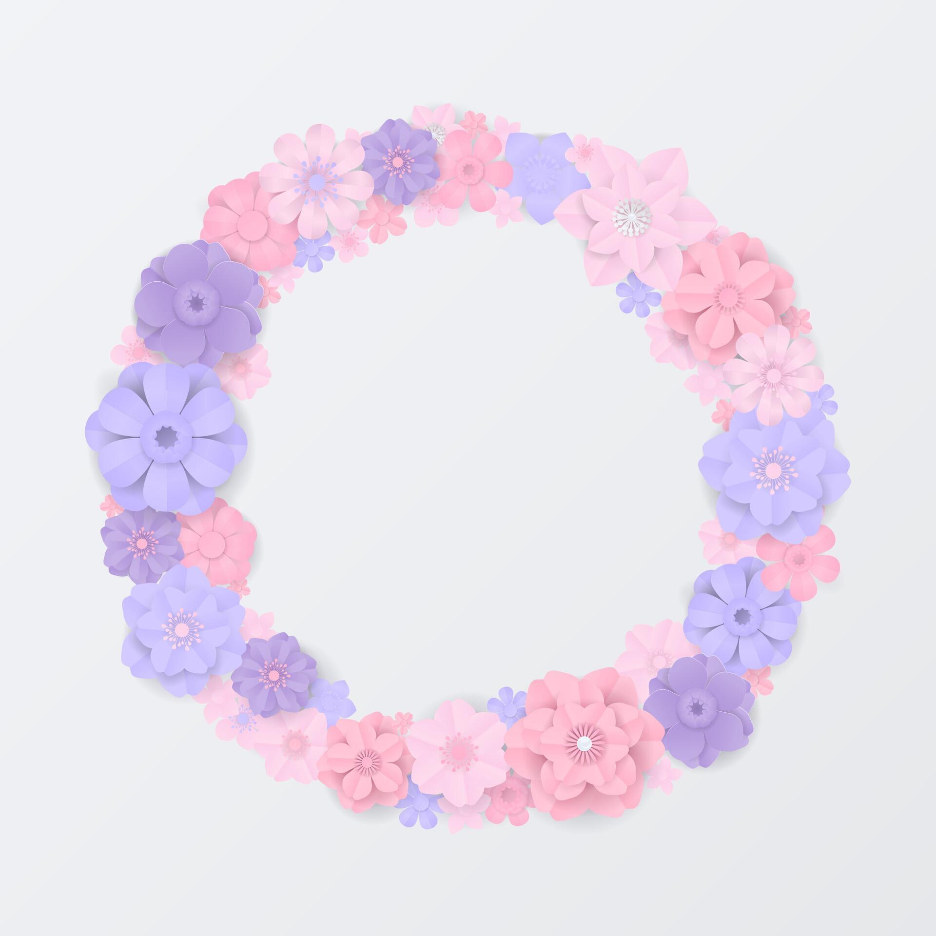 Pastel paper flowers wreath on white background Stock Free