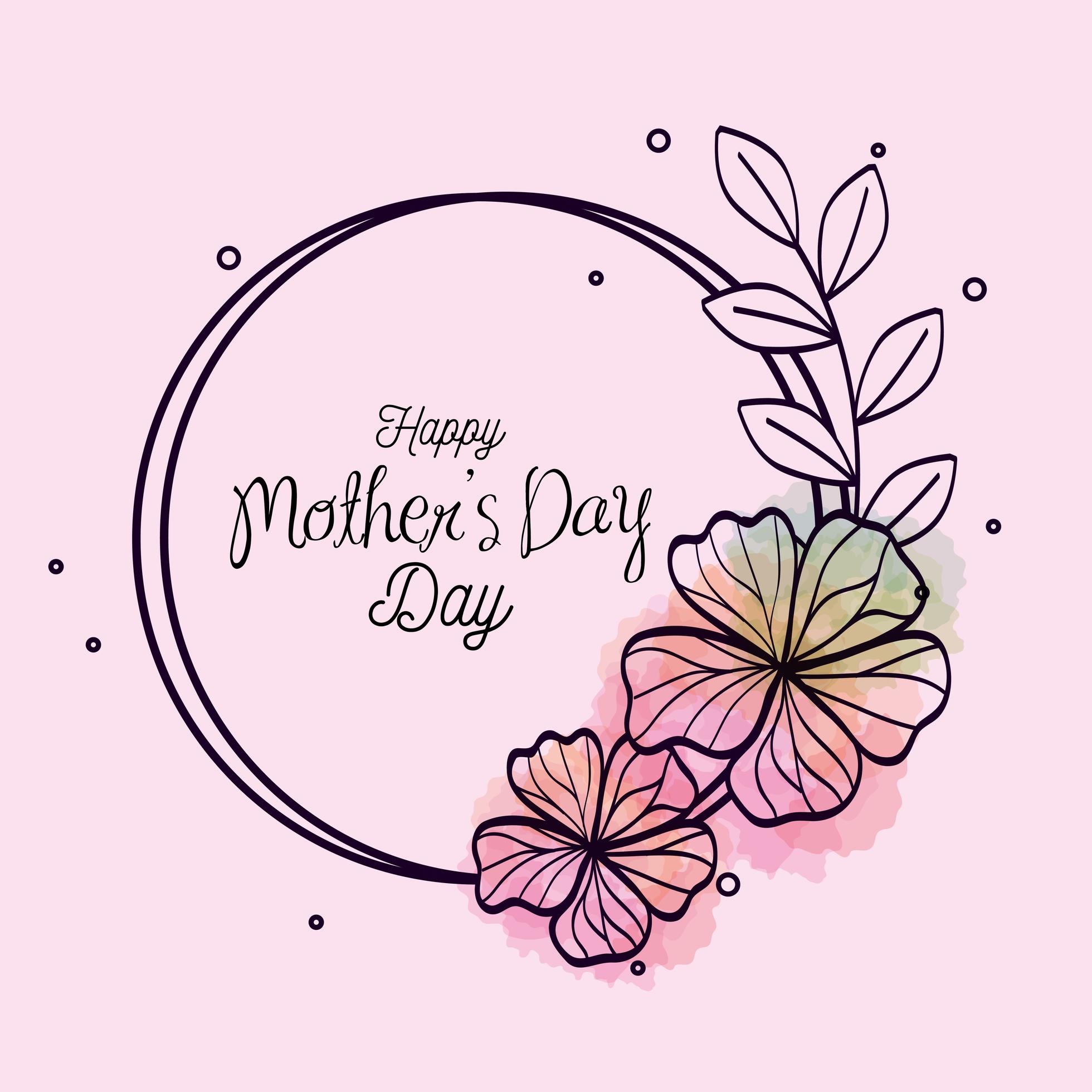 happy mother day card and frame circular with flowers decoration Stock Free