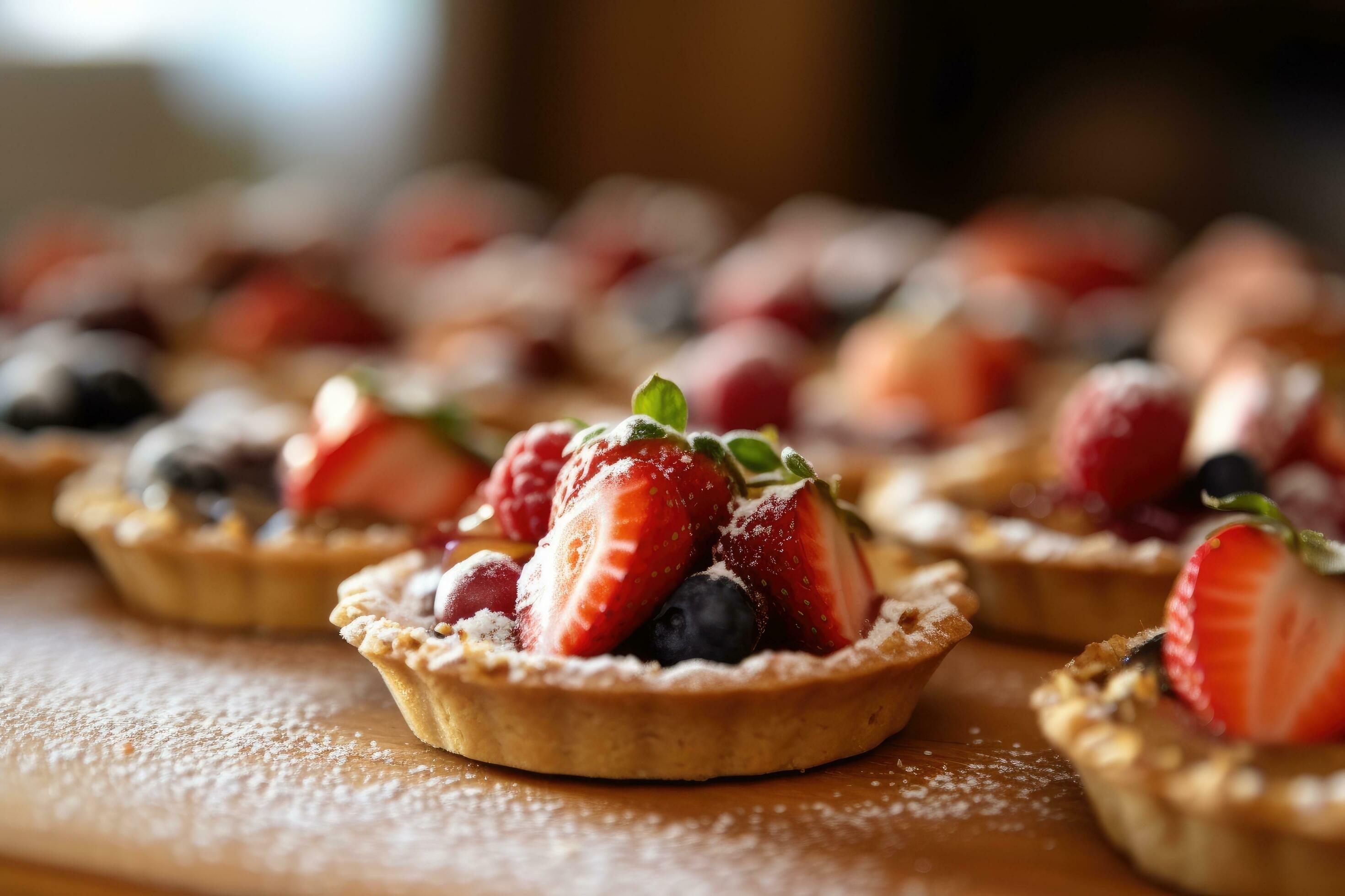 tarts in the kitchen table Food Photography AI Generated Stock Free