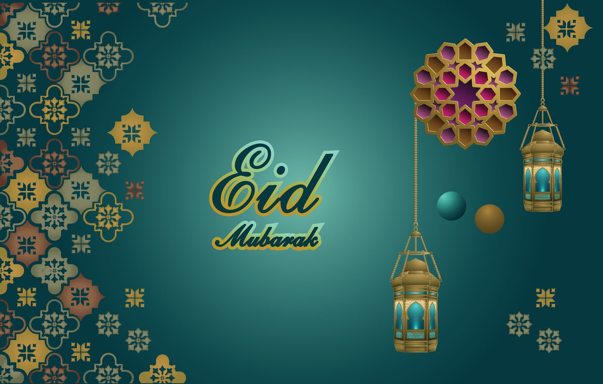 realistic eid mubarak greeting design, Eid card or banner background eid celebration Free Vector