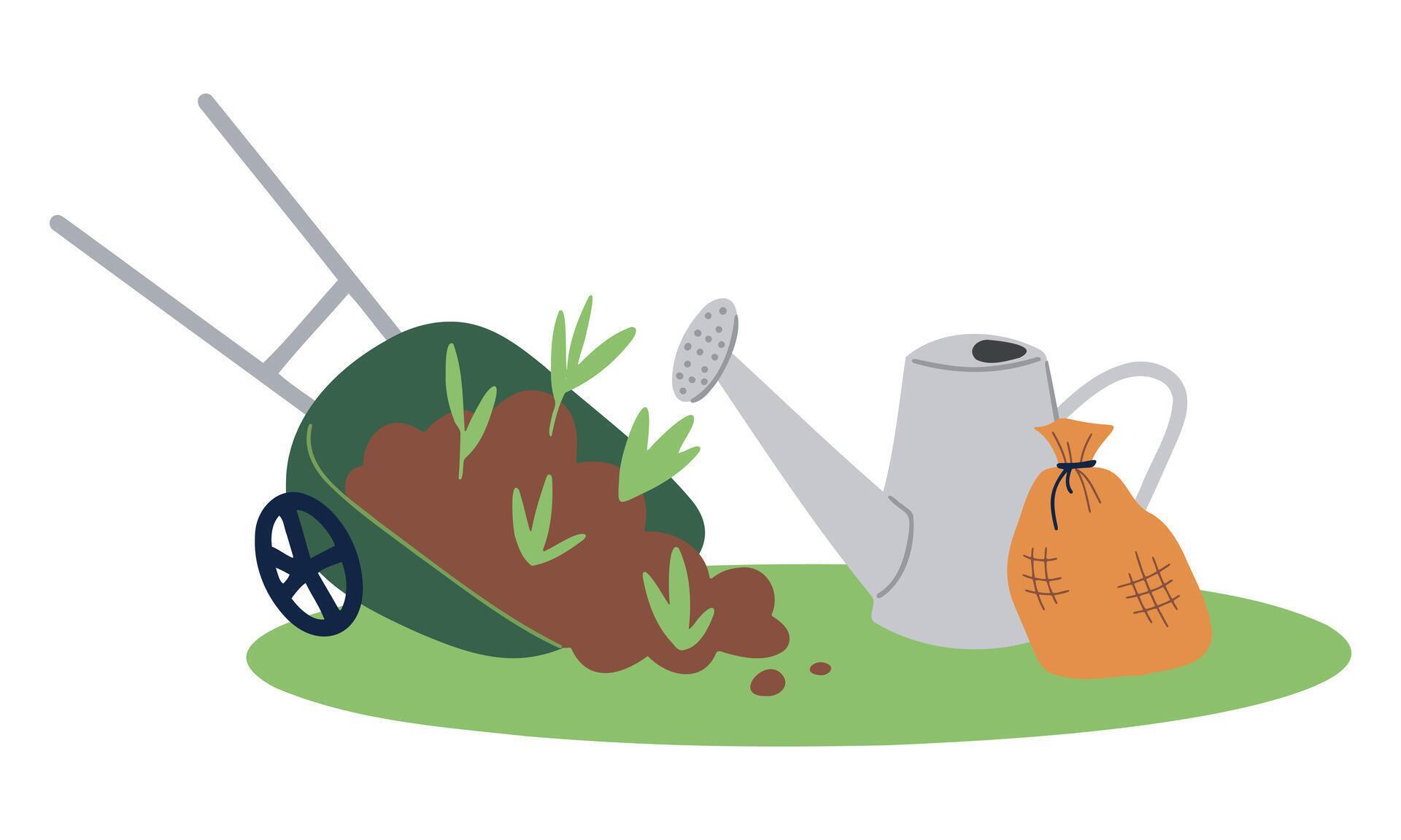 Hand drawn wheelbarrow with flowers. Concept of gardening, spring time Stock Free