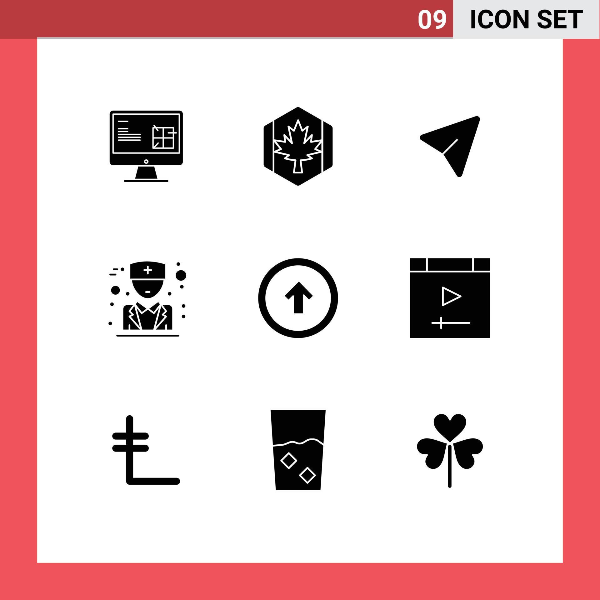 Universal Icon Symbols Group of 9 Modern Solid Glyphs of arrow male leaf doctor mouse Editable Vector Design Elements Stock Free