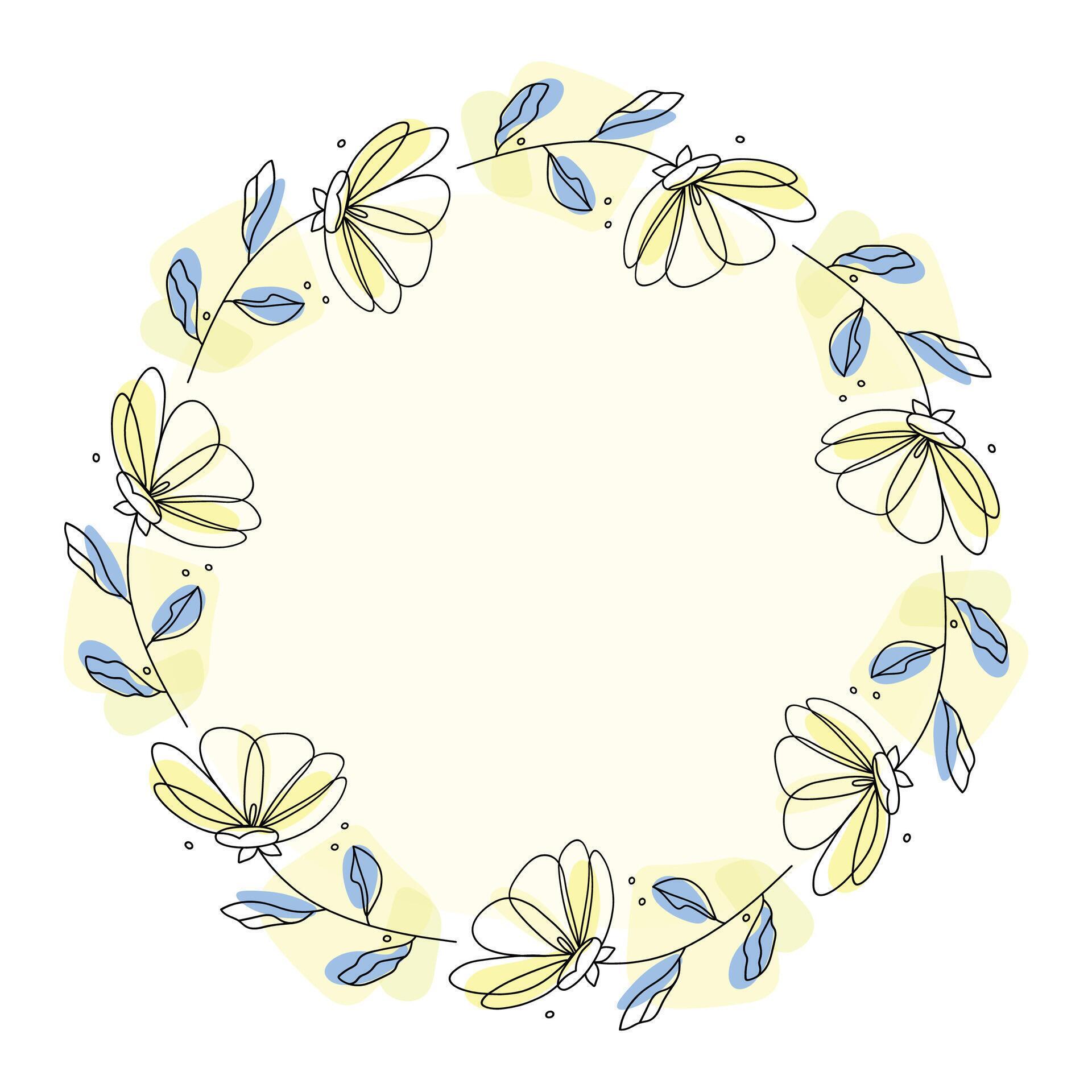 Hand drawn flowers wreath frame on white background Stock Free