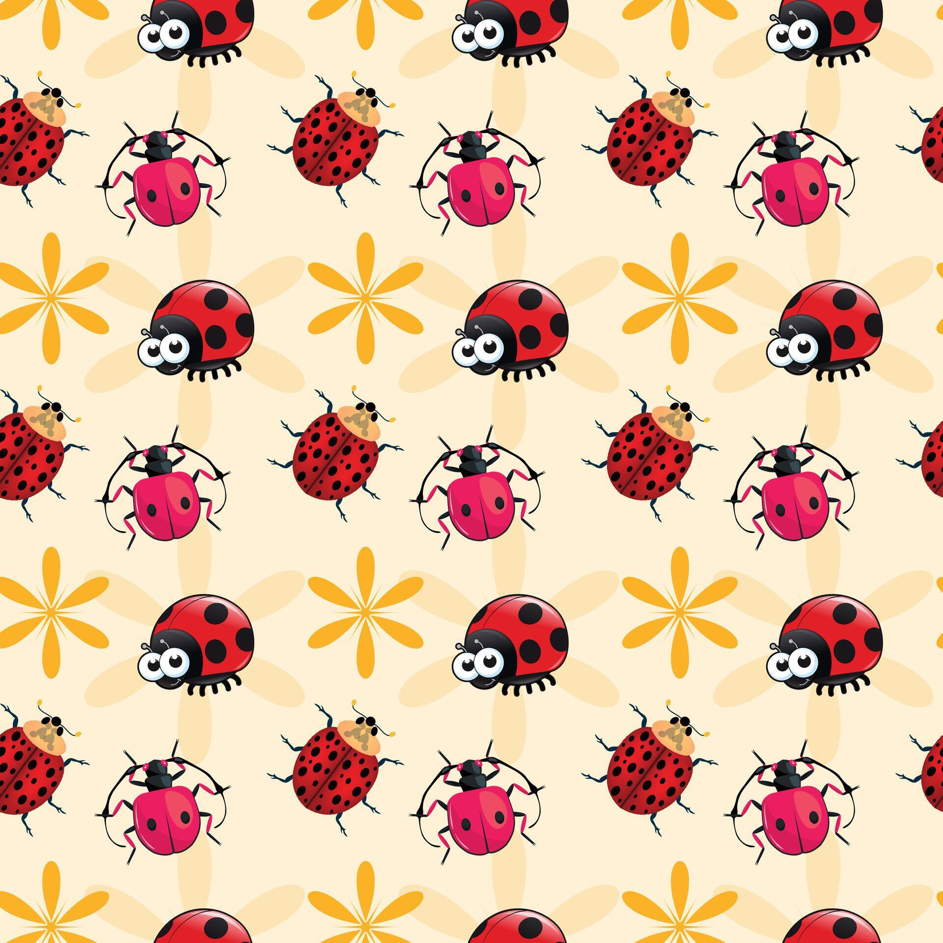 Ladybugs In A Flower Bed Seamless Pattern Design Stock Free