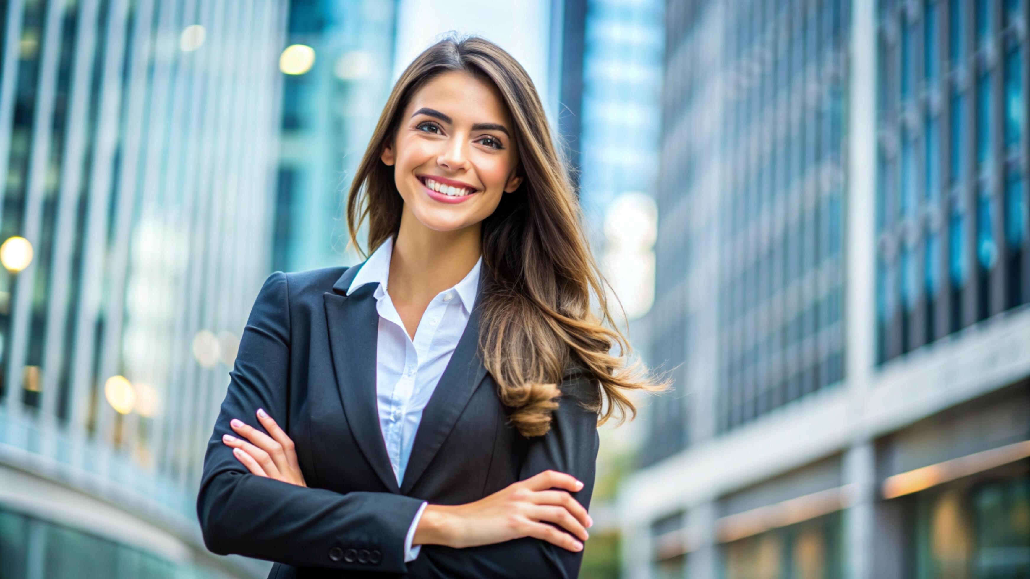 A Young happy pretty smiling professional business woman Stock Free