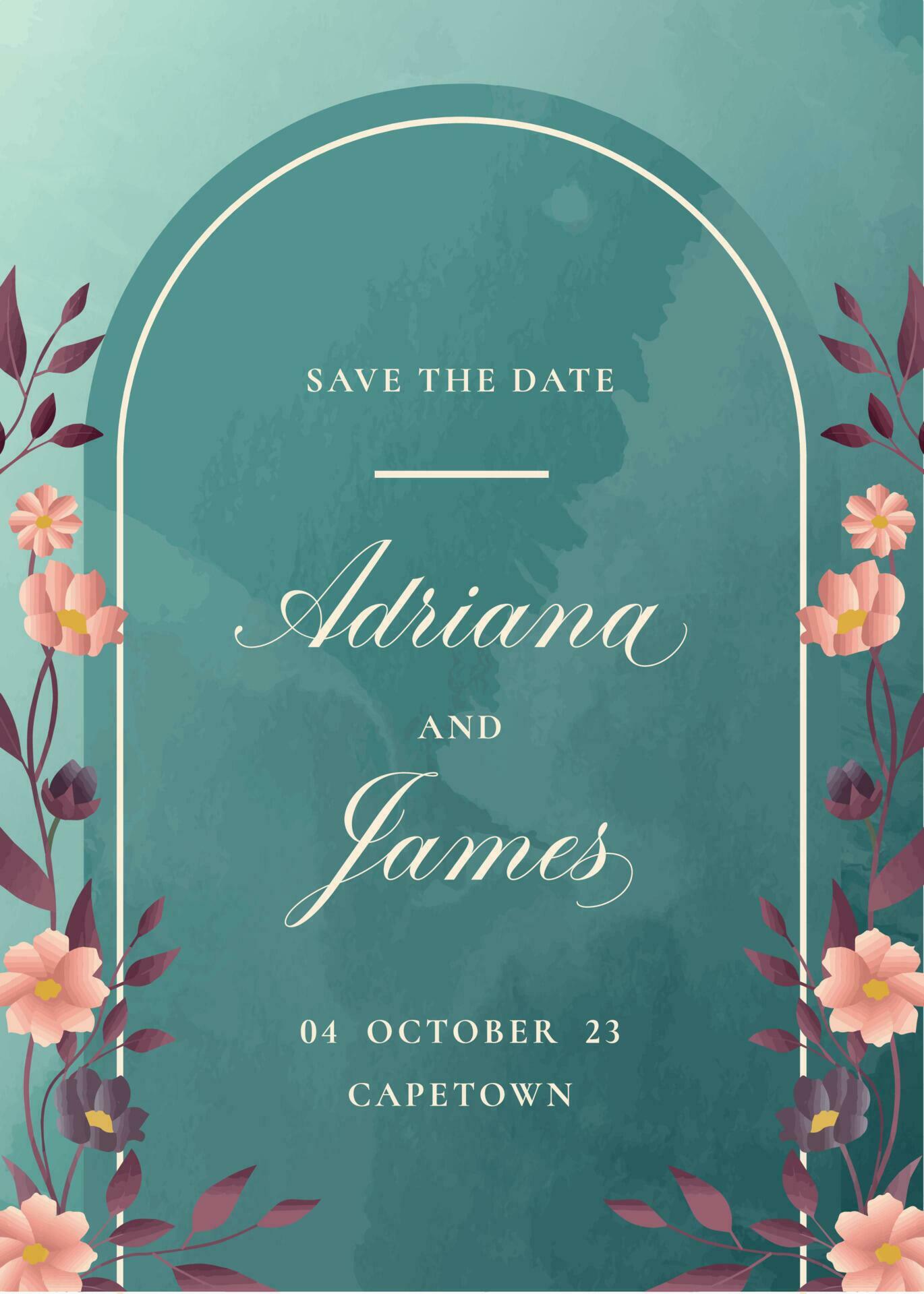 A blue and pink save the date card with flowers Stock Free