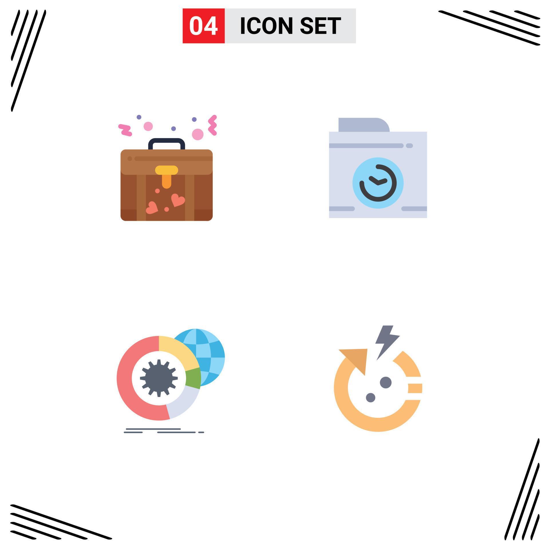 
									4 User Interface Flat Icon Pack of modern Signs and Symbols of bag globe camera data arrow Editable Vector Design Elements Stock Free