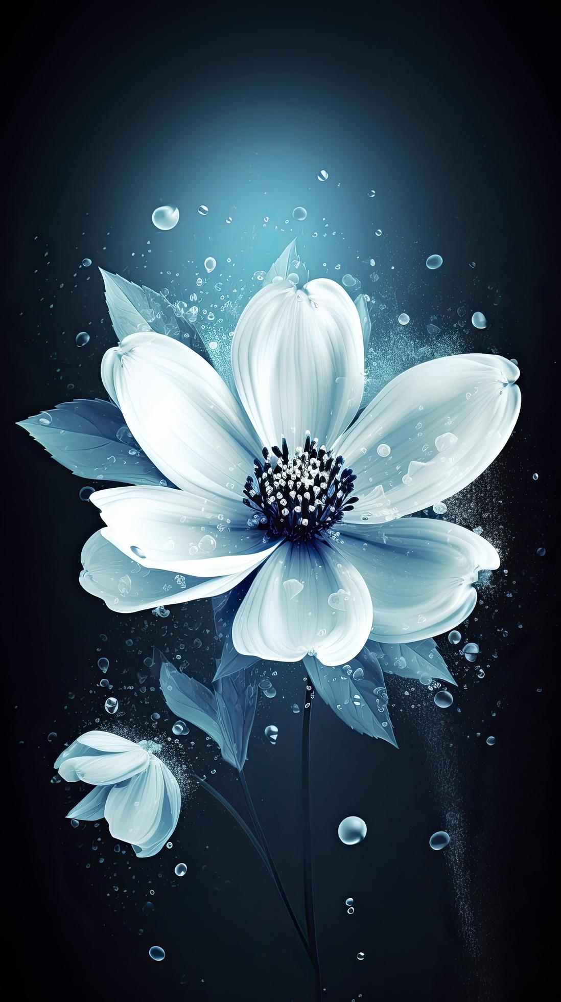 beautiful white flowers with blue background, Generate Ai Stock Free