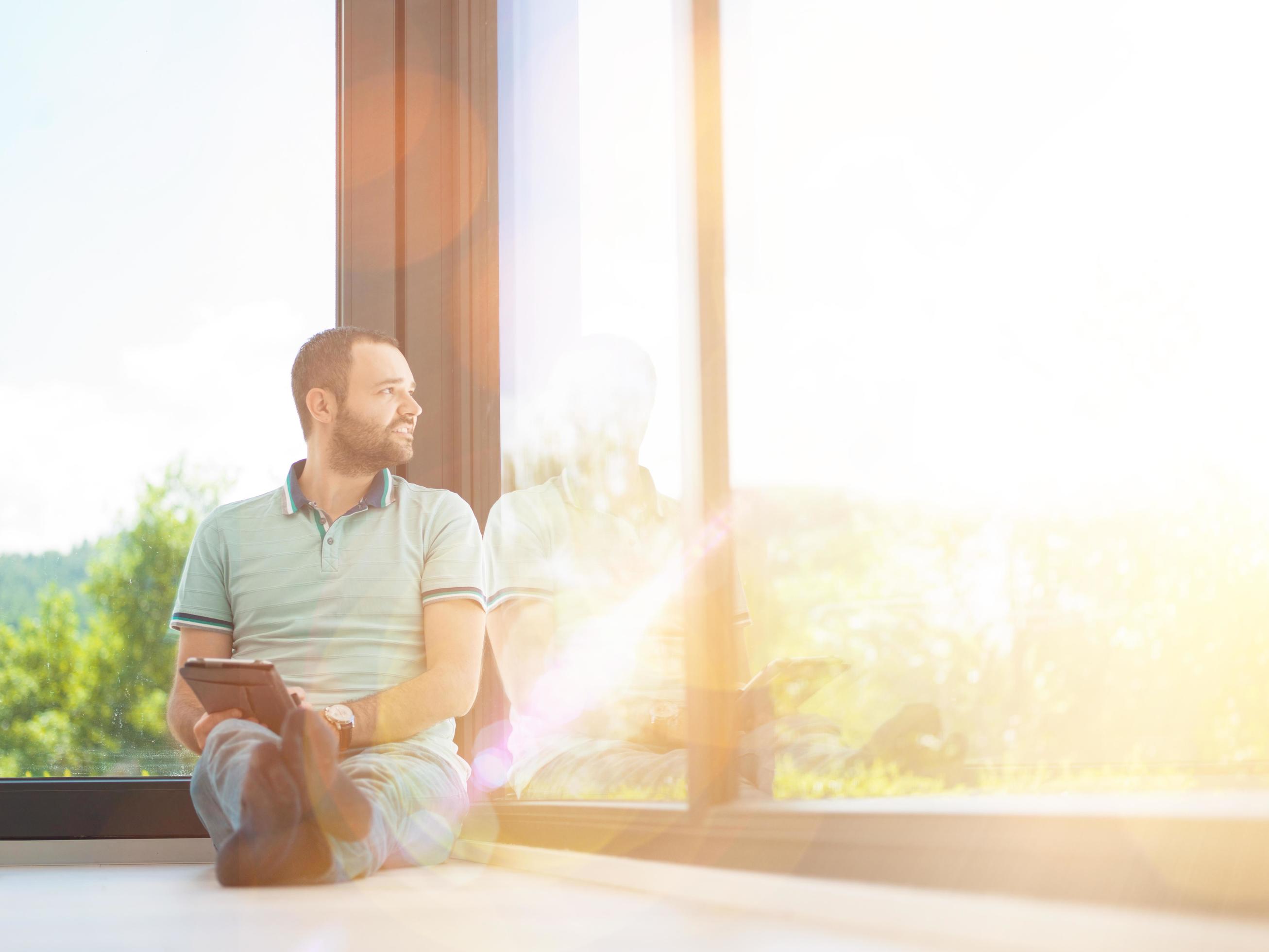 man on the floor enjoying relaxing lifestyle Stock Free