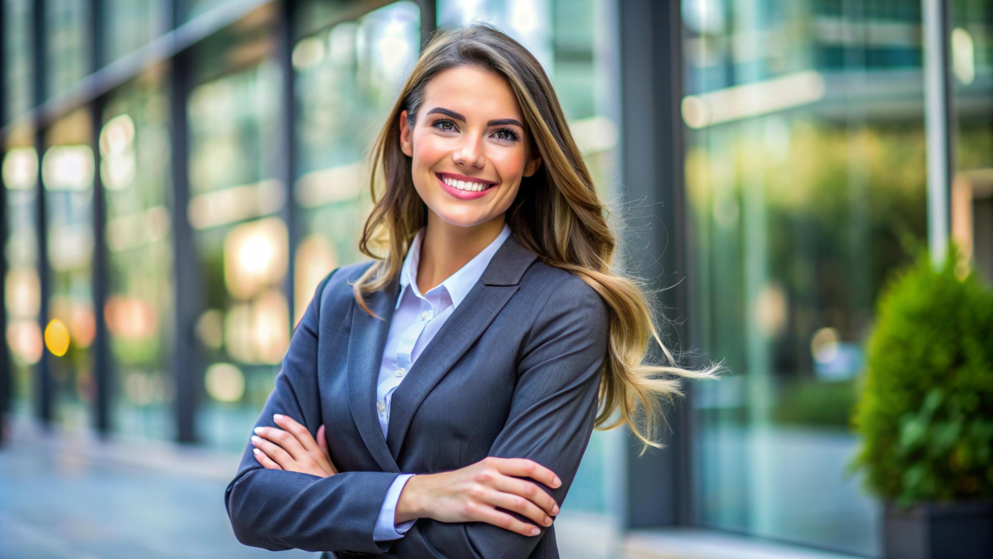 A Young happy pretty smiling professional business woman Stock Free