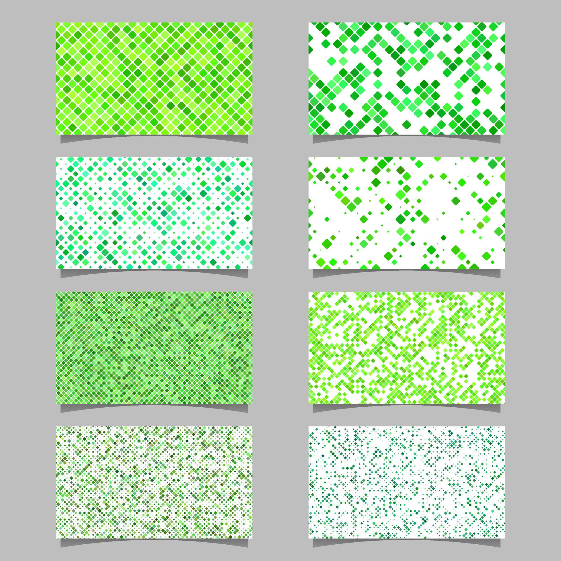 Green geometrical card background set – vector template designs with diagonal square pattern Free Vector