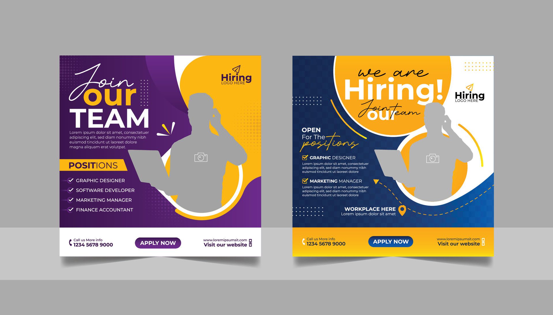 We are hiring job vacancy social media post template set, vacant recruitment marketing web banner square flyer poster design. Free Vector