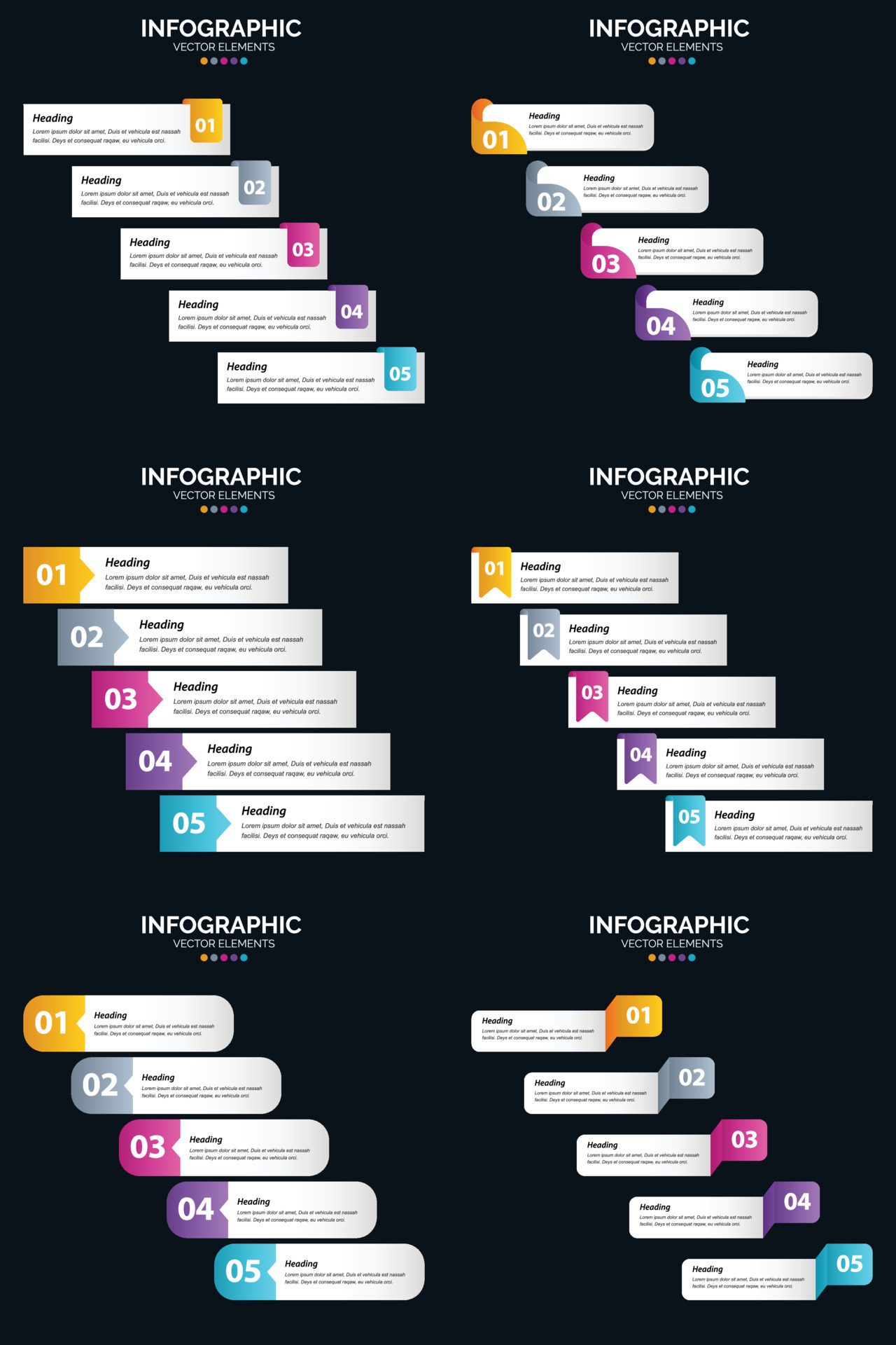 Vector 6 Infographics Pack Presentation slide template 5 Steps cycle diagrams and timelines Free Vector and Free SVG