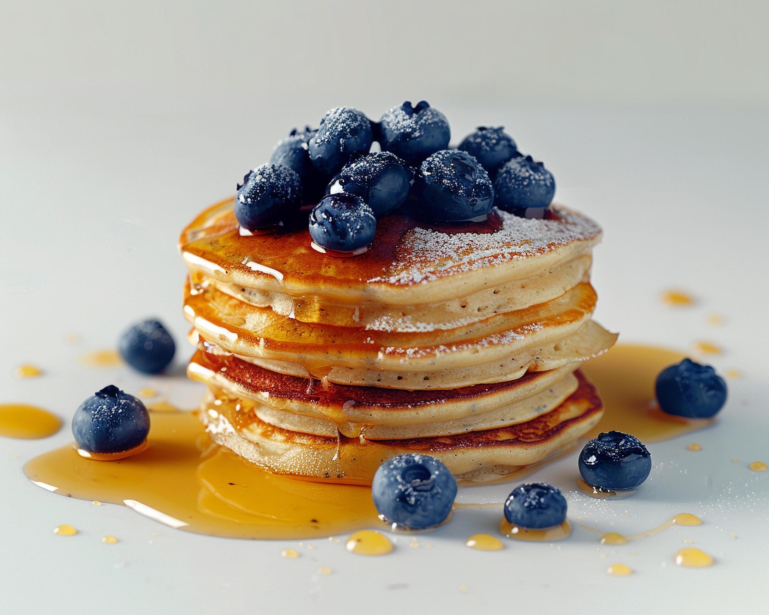 a stack of pancakes with blueberries on top Stock Free