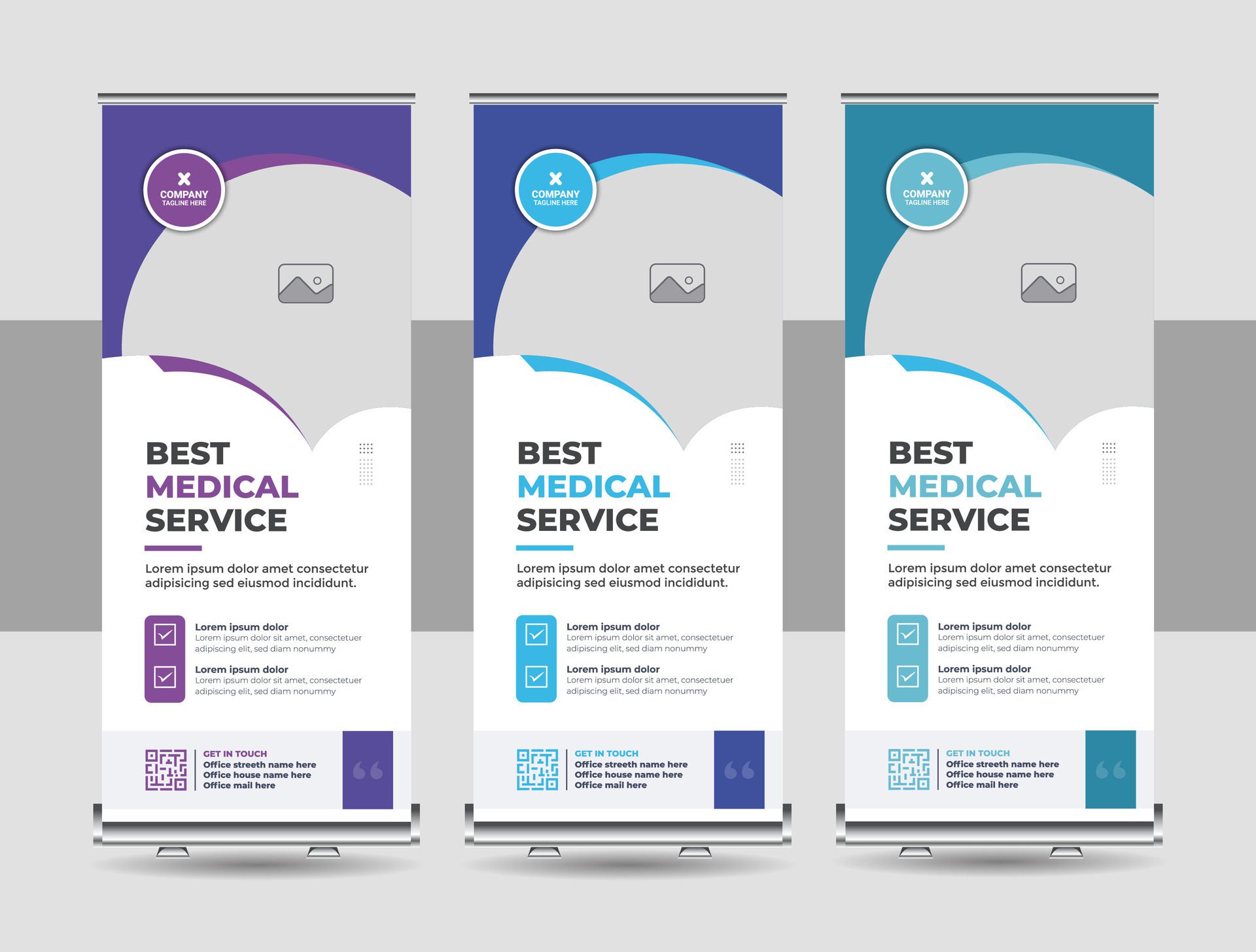 
									Health care and medical agency roll up design, standee banner template, Minimal x Banner, Pull up banner, Modern medical roll up banner Free Vector