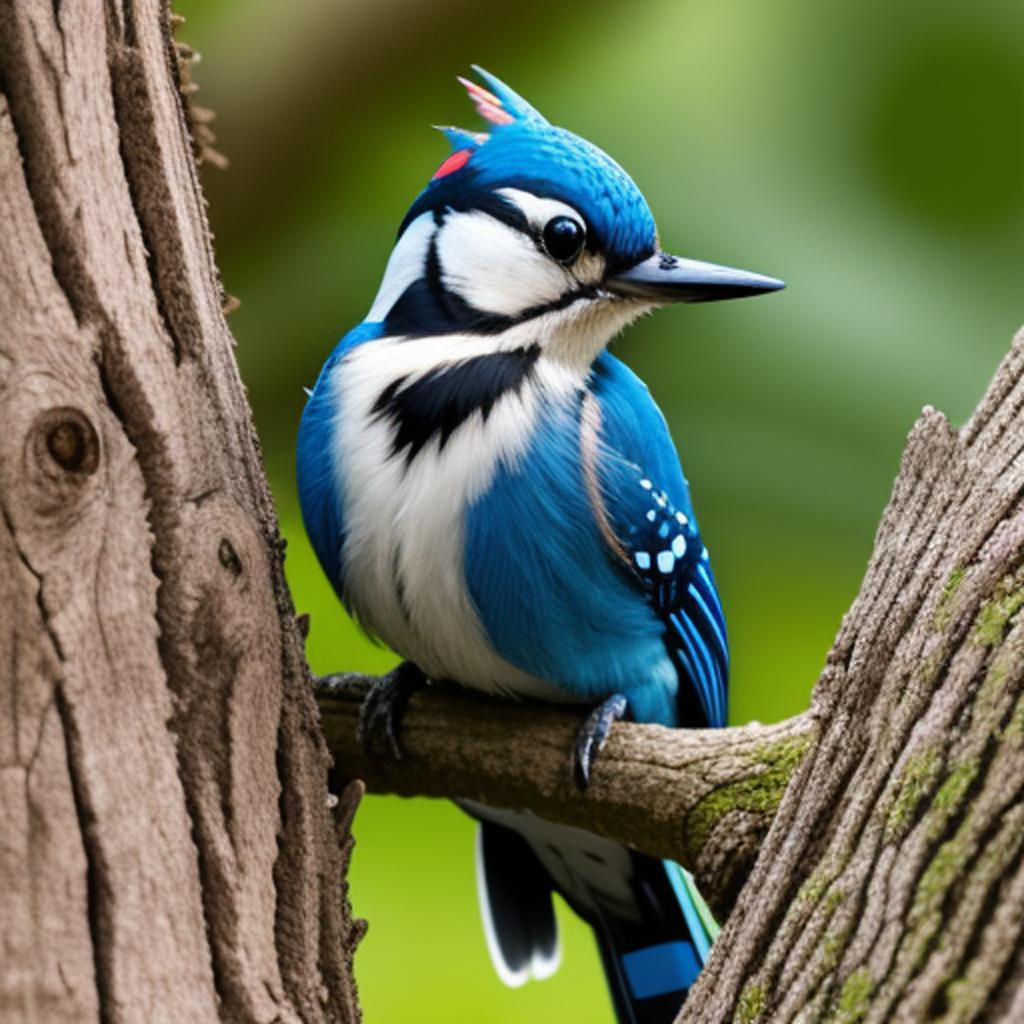 Cartoon style blue woodpecker by @ai_generated