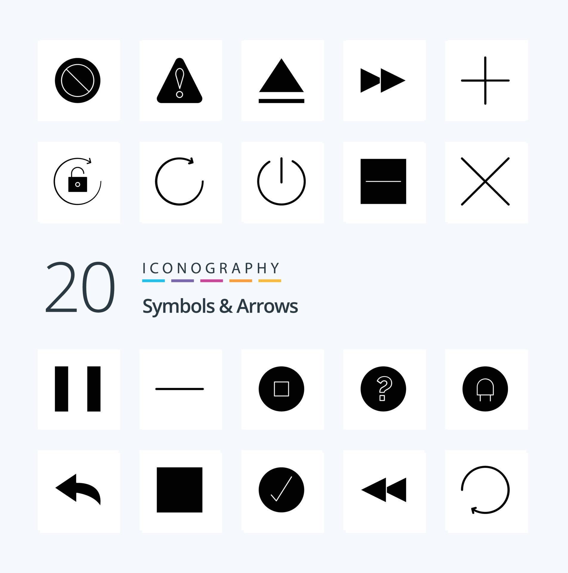 20 Symbols Arrows Solid Glyph icon Pack like ok circle charge check undo Stock Free