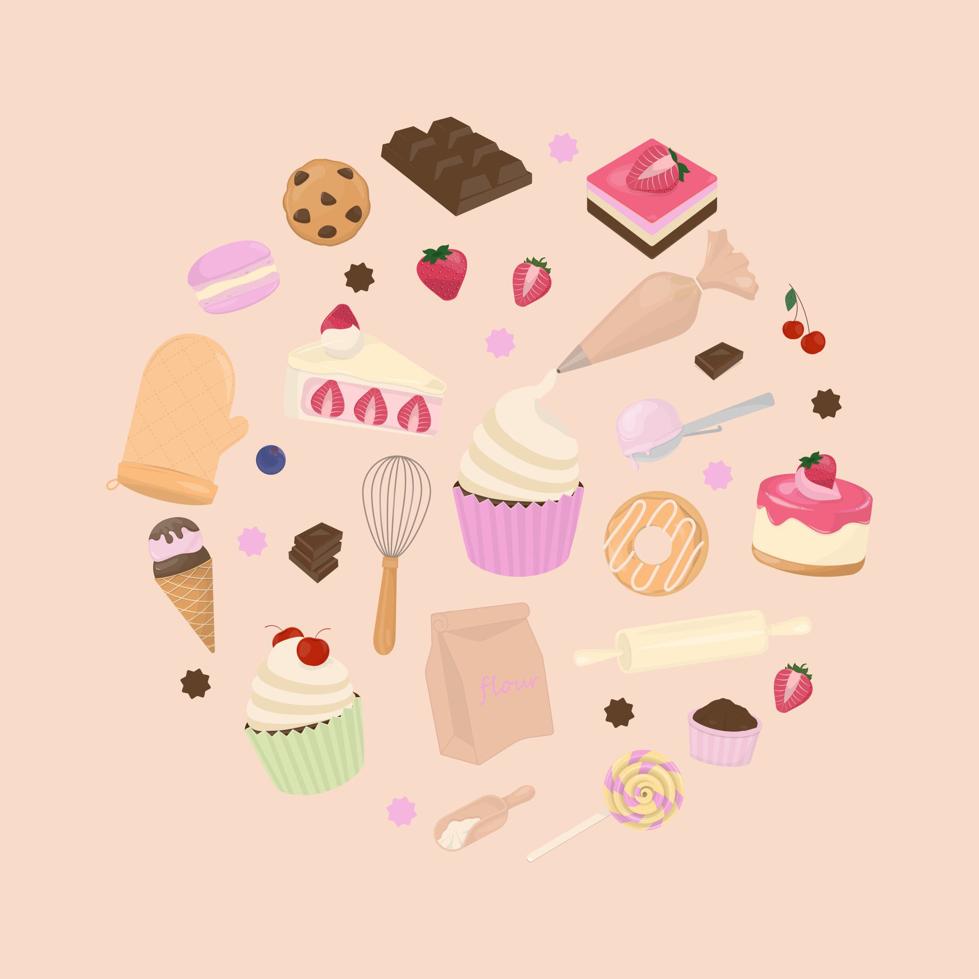 Pastel dessert and baking tools banner Free Vector