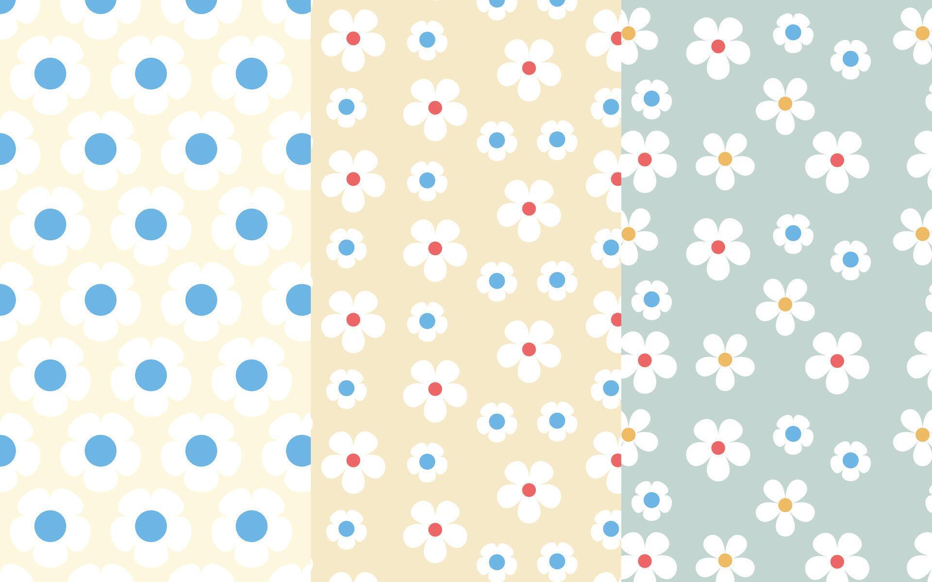 patterns with daisy flower, 3 kind flowers backgrounds vector illustration. Cute summer wallpaper. Stock Free