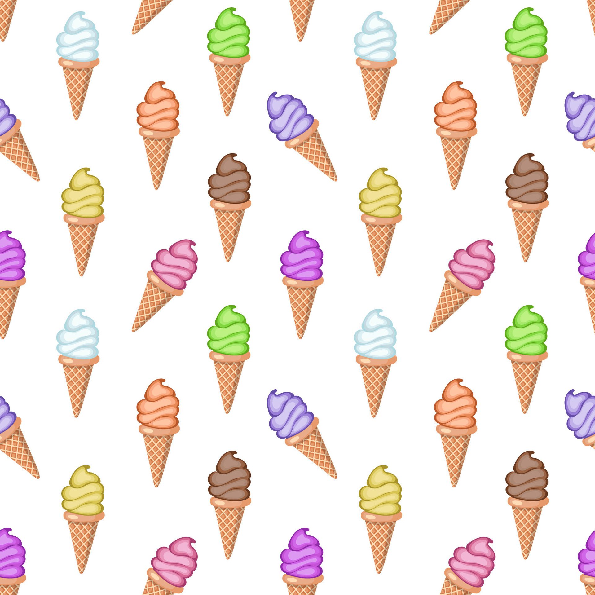 Multi-colored fruit ice cream in waffle cones. Seamless pattern. illustration. Free Vector