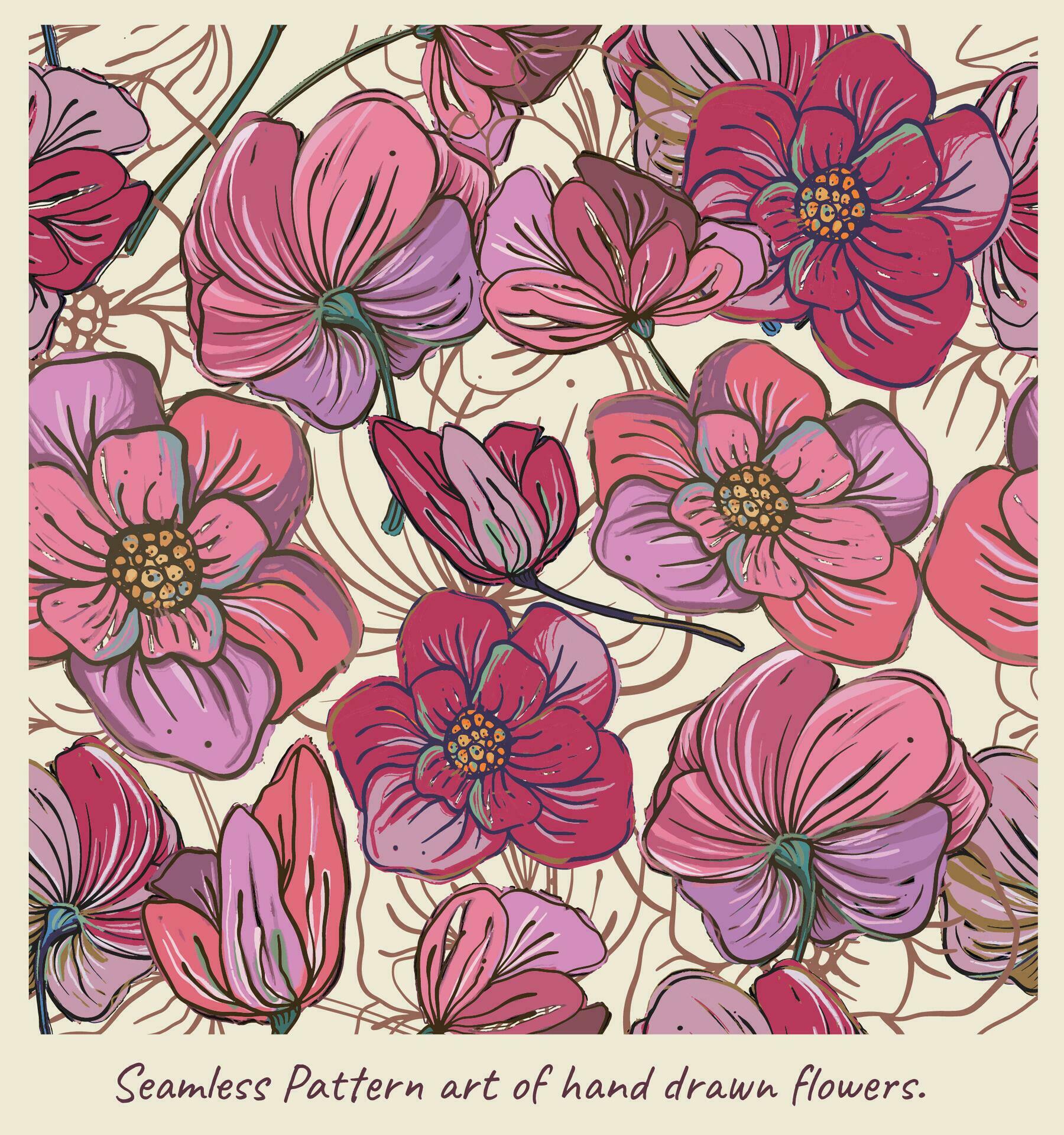 2023 Seamless pattern hand drawn flowers Stock Free