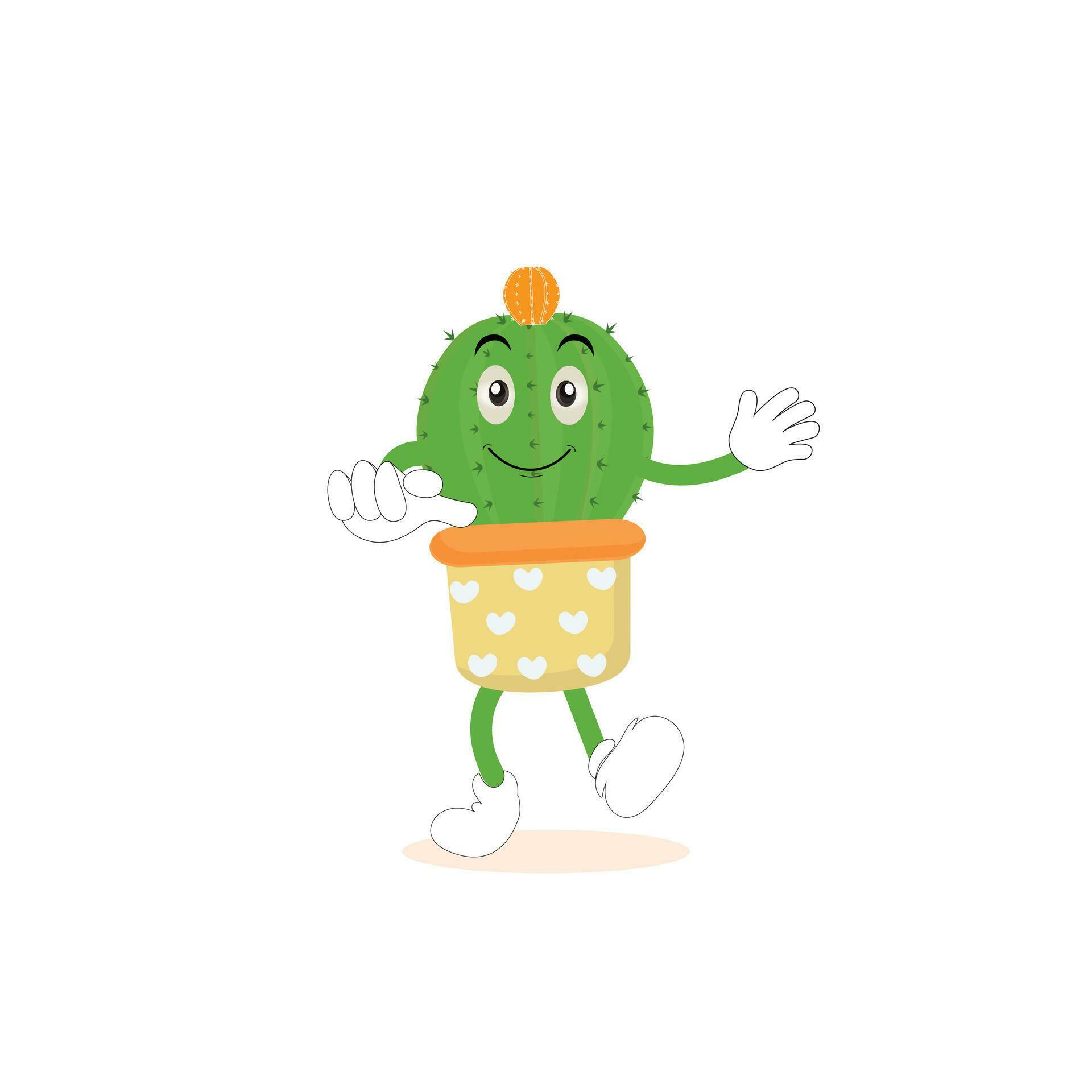 Cartoon cute cactus mascot, Potted cactus characters sett, funny cacti in flower pot with different emotions vector Illustrations on a white background Stock Free