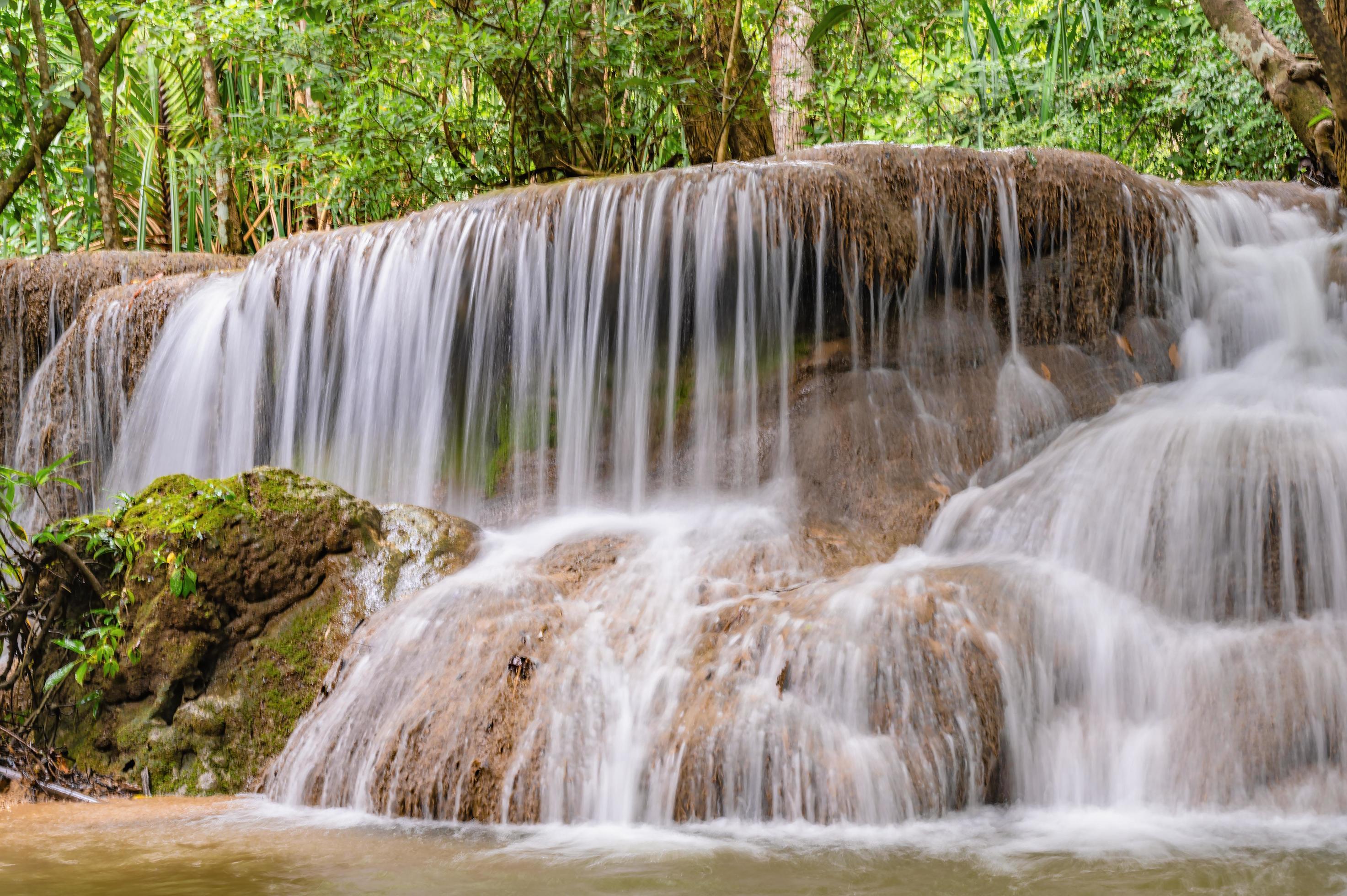 
									Landscape of Huai mae khamin waterfall Srinakarin national park at Kanchanaburi thailand.Huai mae khamin waterfall sixth floor Dong Phi Sue Stock Free