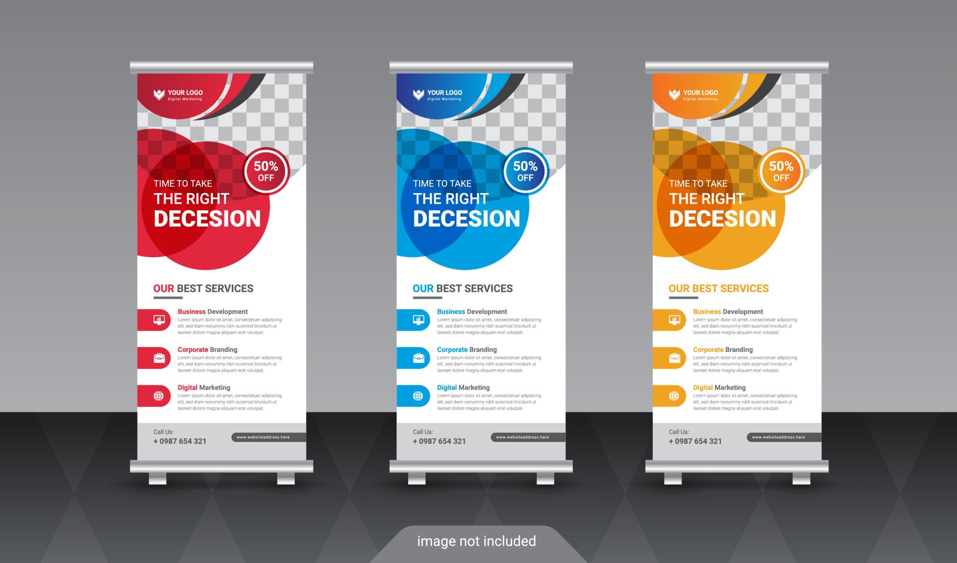 creative corporate round ellipse shape roll up standee banner template Free Vector