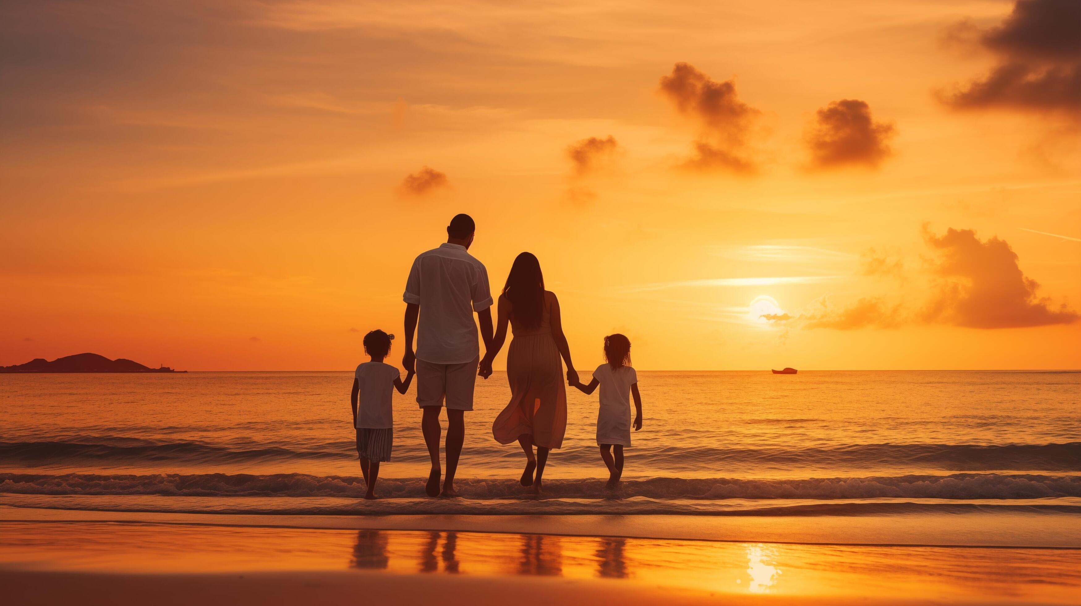 AI generated Family enjoying a beautiful beach sunset Stock Free