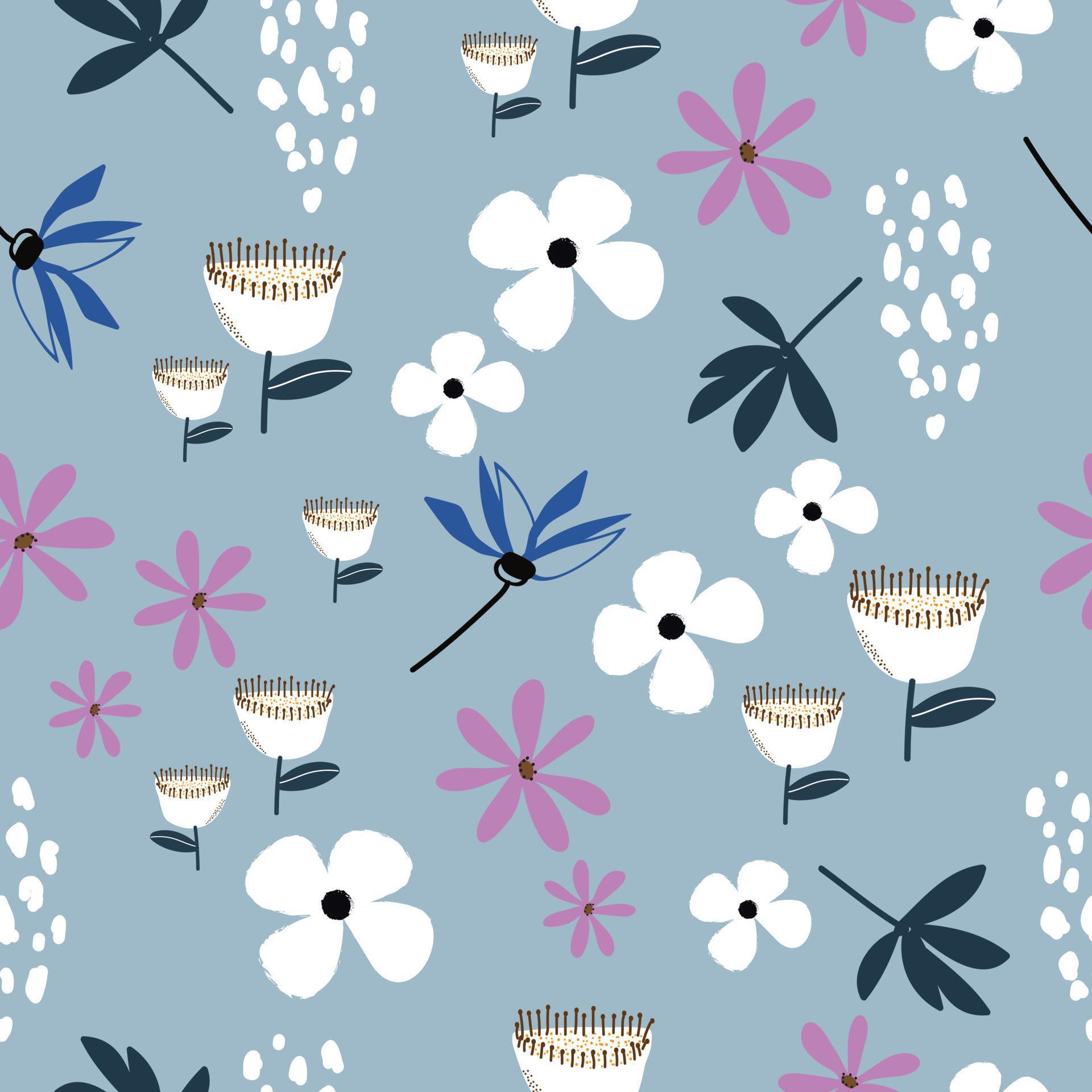 Seamless hand drawn flowers pattern Stock Free