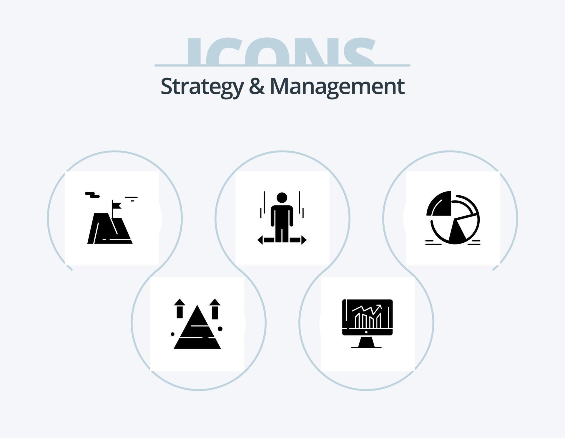 Strategy And Management Glyph Icon Pack 5 Icon Design. arrow. user. kpi. land. sucess Stock Free