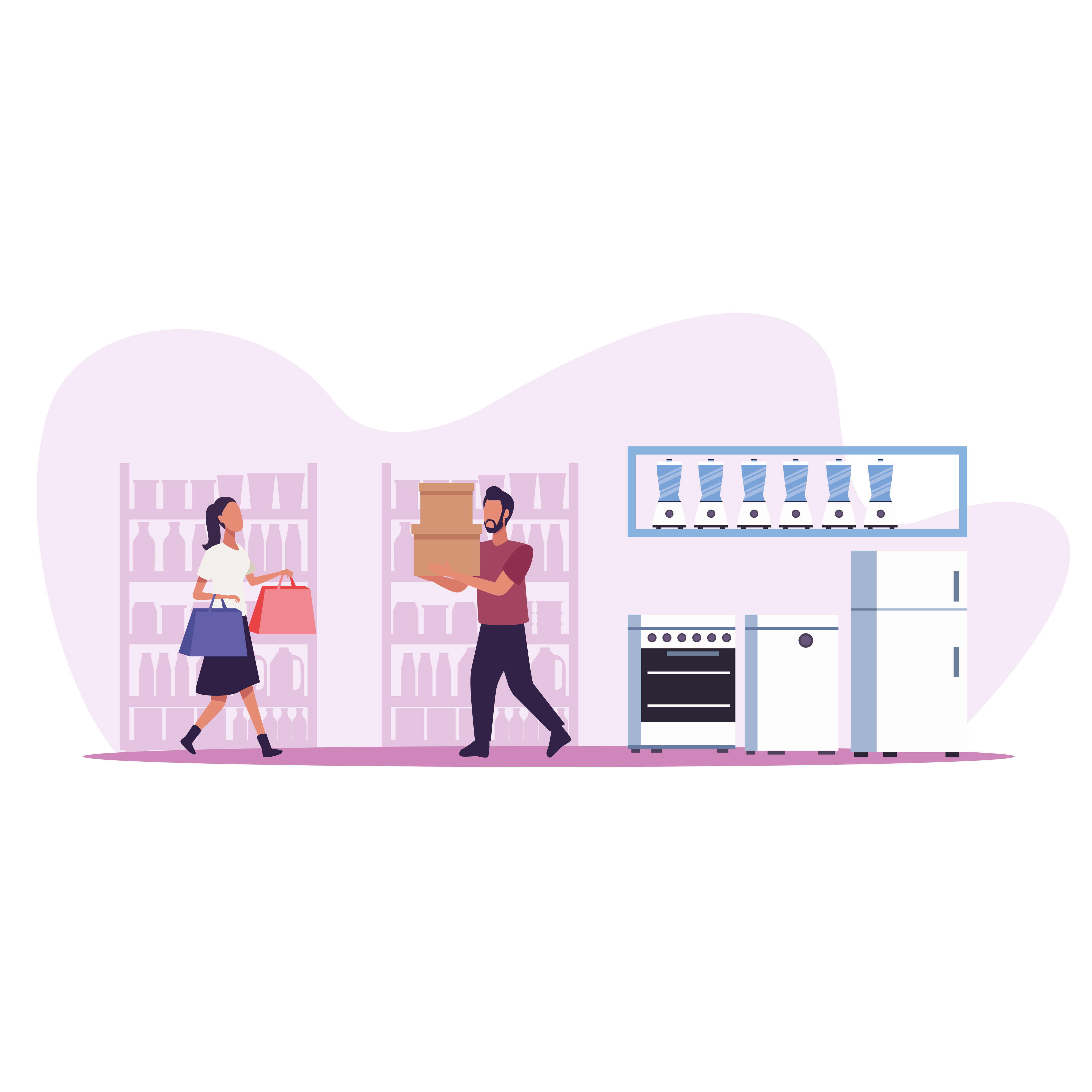 young people shopping for kitchen appliances Free Vector