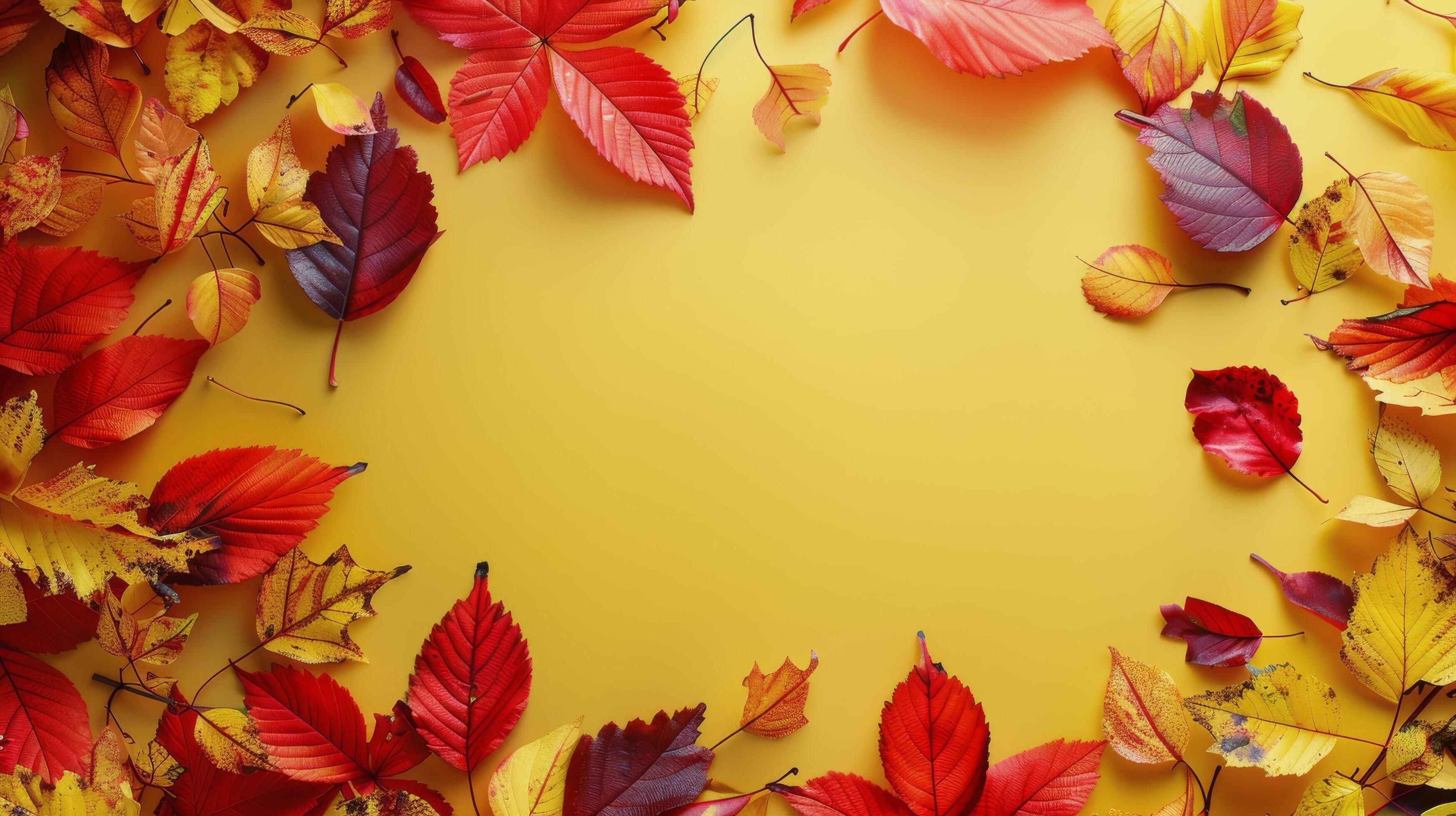 Autumn Leaves on Red Background Stock Free