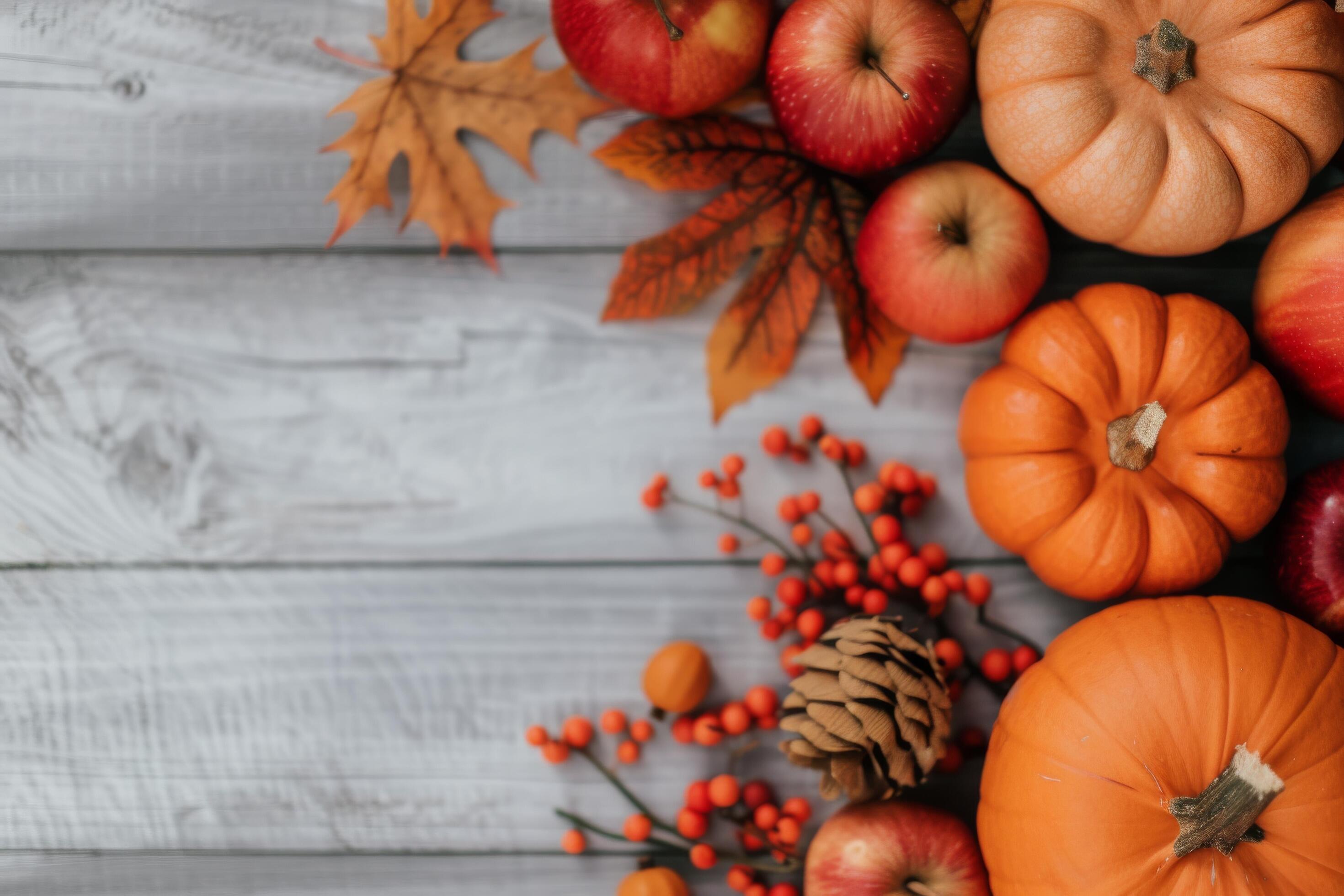 Autumn Produce on Wooden Background Stock Free