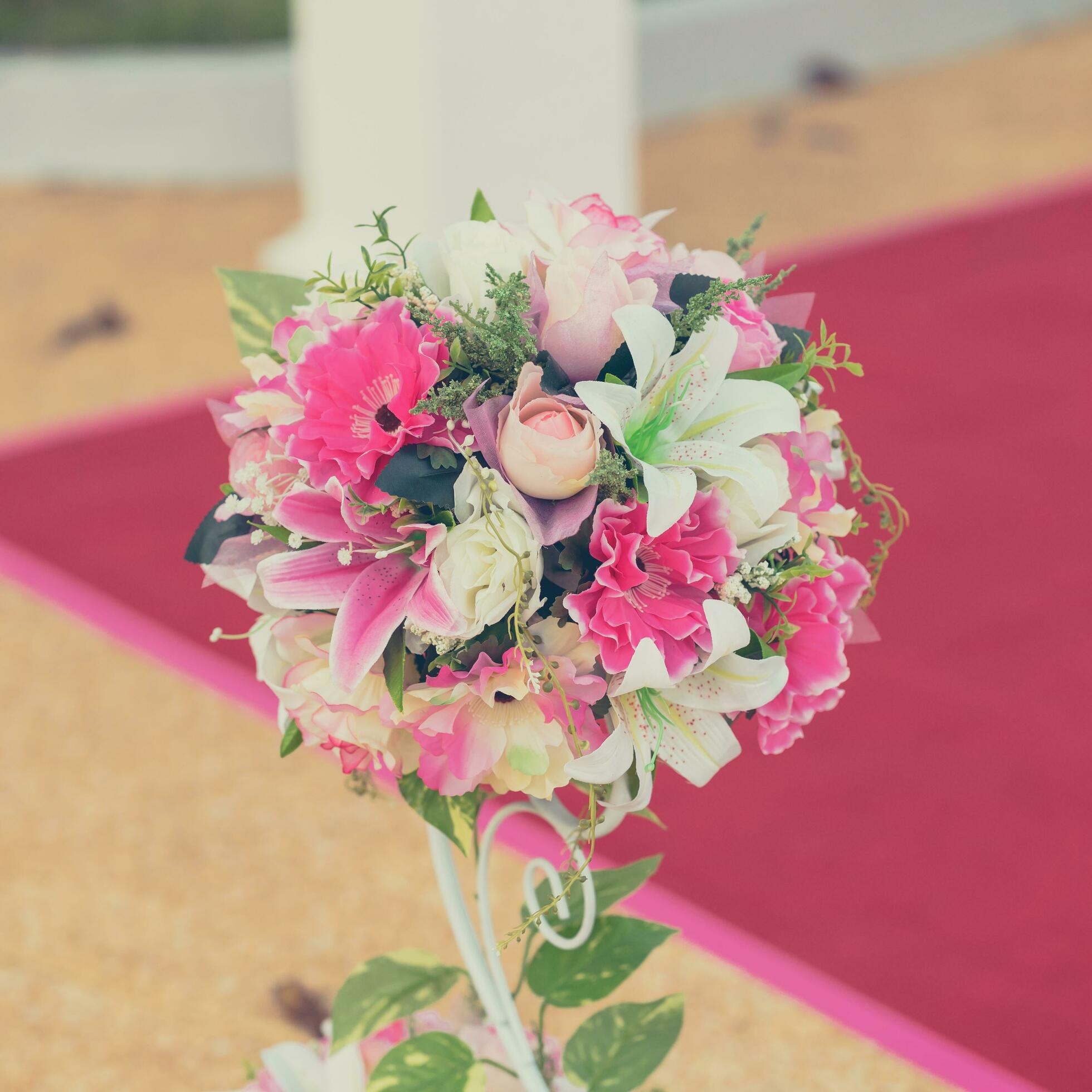 Colorful decoration artificial flower with vintage toned. Stock Free