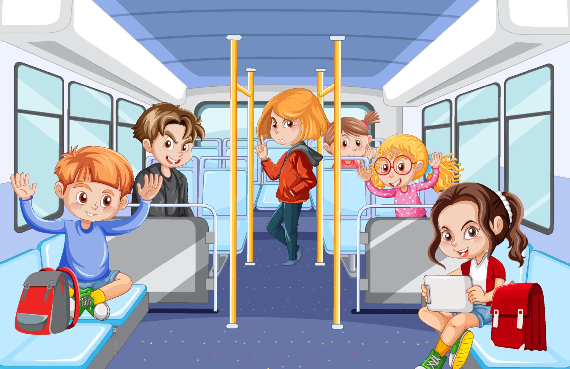 Inside bus with people cartoon Free Vector