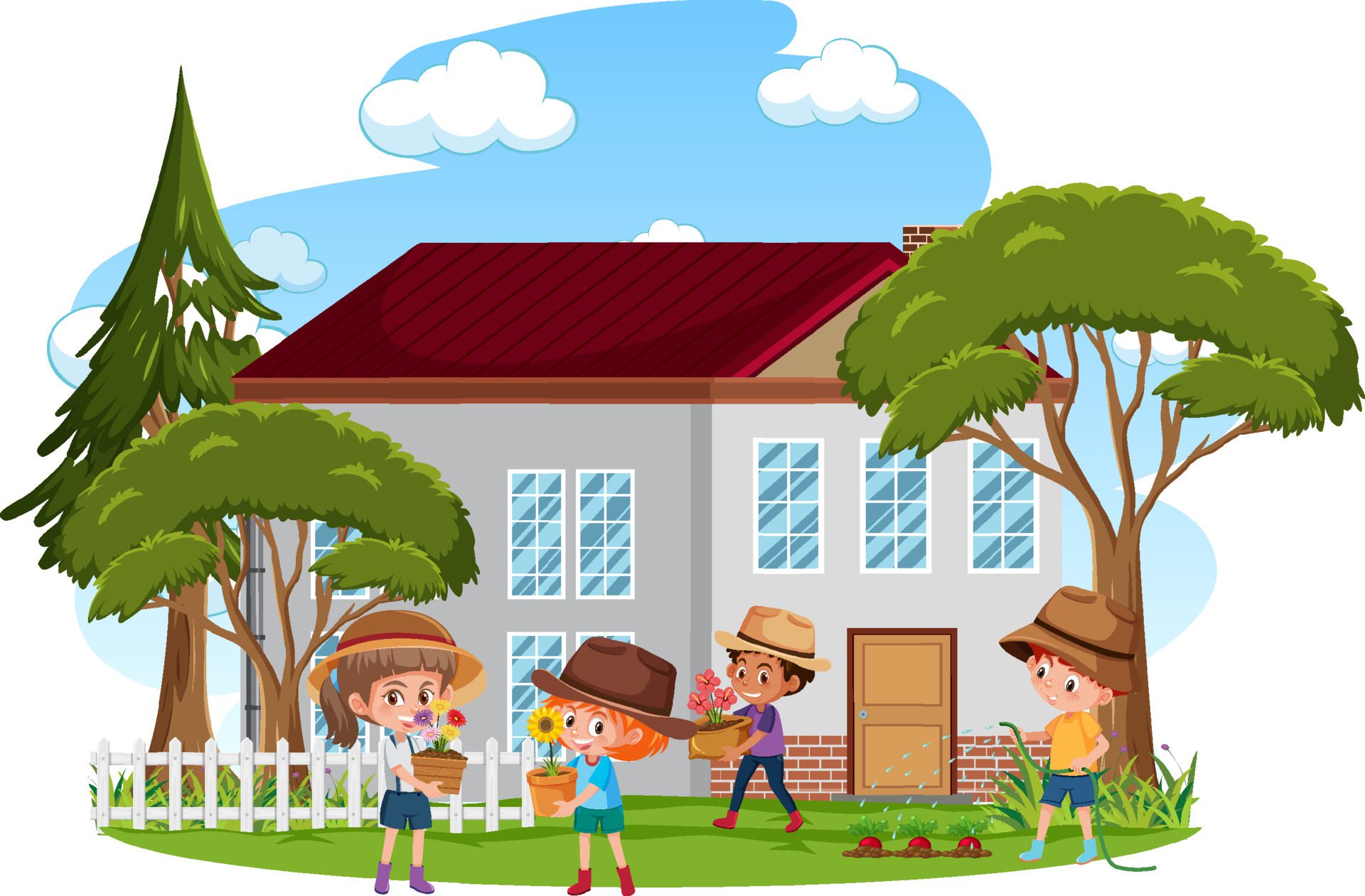 Isolated scene with people cartoon character Free Vector